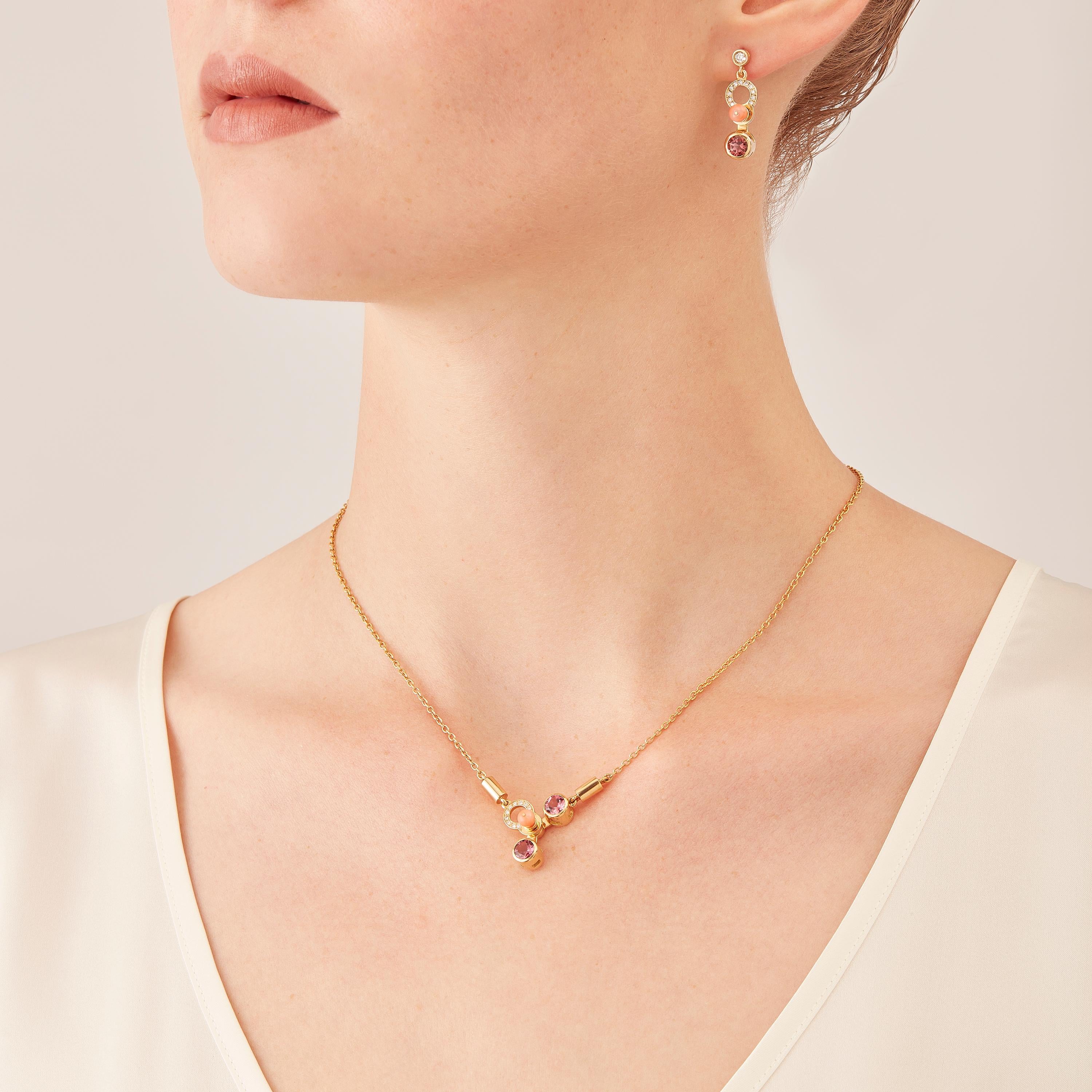 Made by hand in Nathalie Jean's Milan atelier, Microcosmos Pendant Necklace in 18 karat rosé gold, a warm, sophisticated color close to yellow gold, is devised as a game, a construction or a sophisticated aerial mobile. Shapes attached to gold