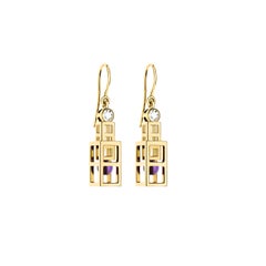 Nathalie Jean 0.07ct Diamond Amethyst 18k Yellow Gold Babel Dangle Earrings