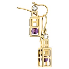 Pendientes Colgantes Contemporáneos Nathalie Jean 0,07 ct Diamante Amatista Oro de 18 Kilates