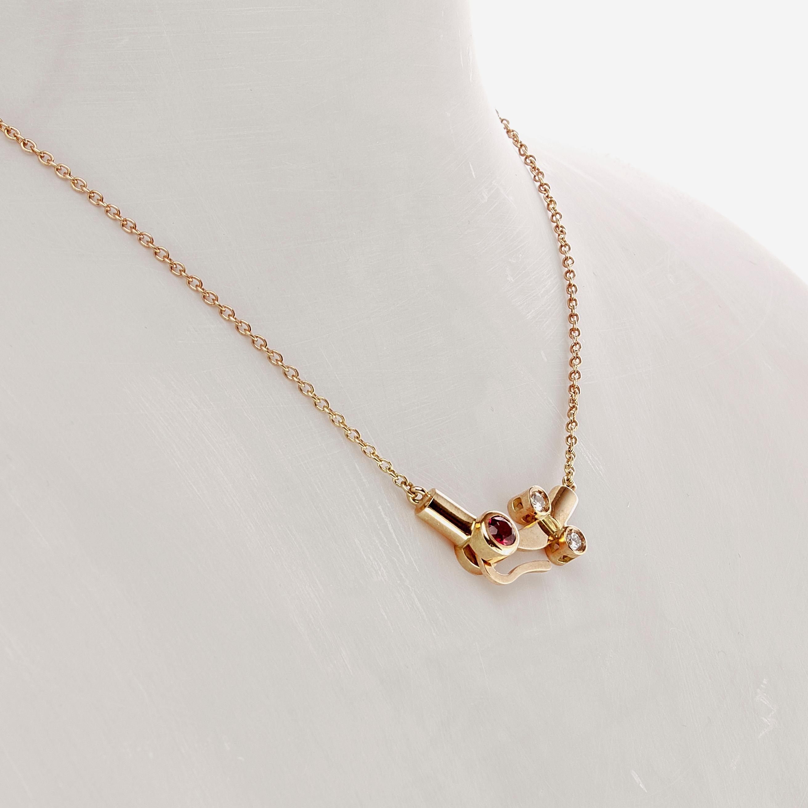 Women's or Men's Nathalie Jean 0.1 Carat Diamond Tourmaline Gold Drop Dangle Pendant Necklace For Sale
