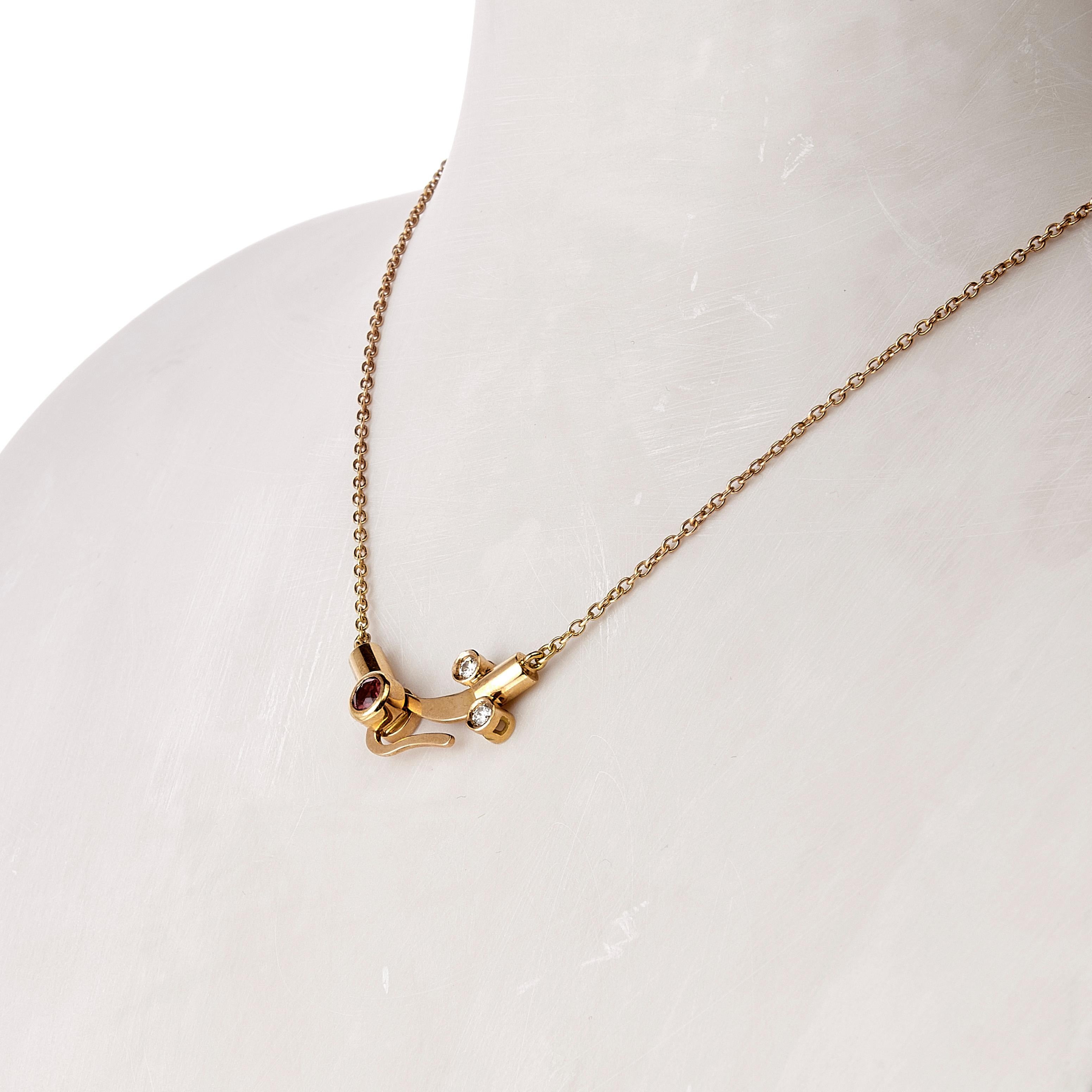 Nathalie Jean 0.1 Carat Diamond Tourmaline Gold Drop Dangle Pendant Necklace For Sale 1
