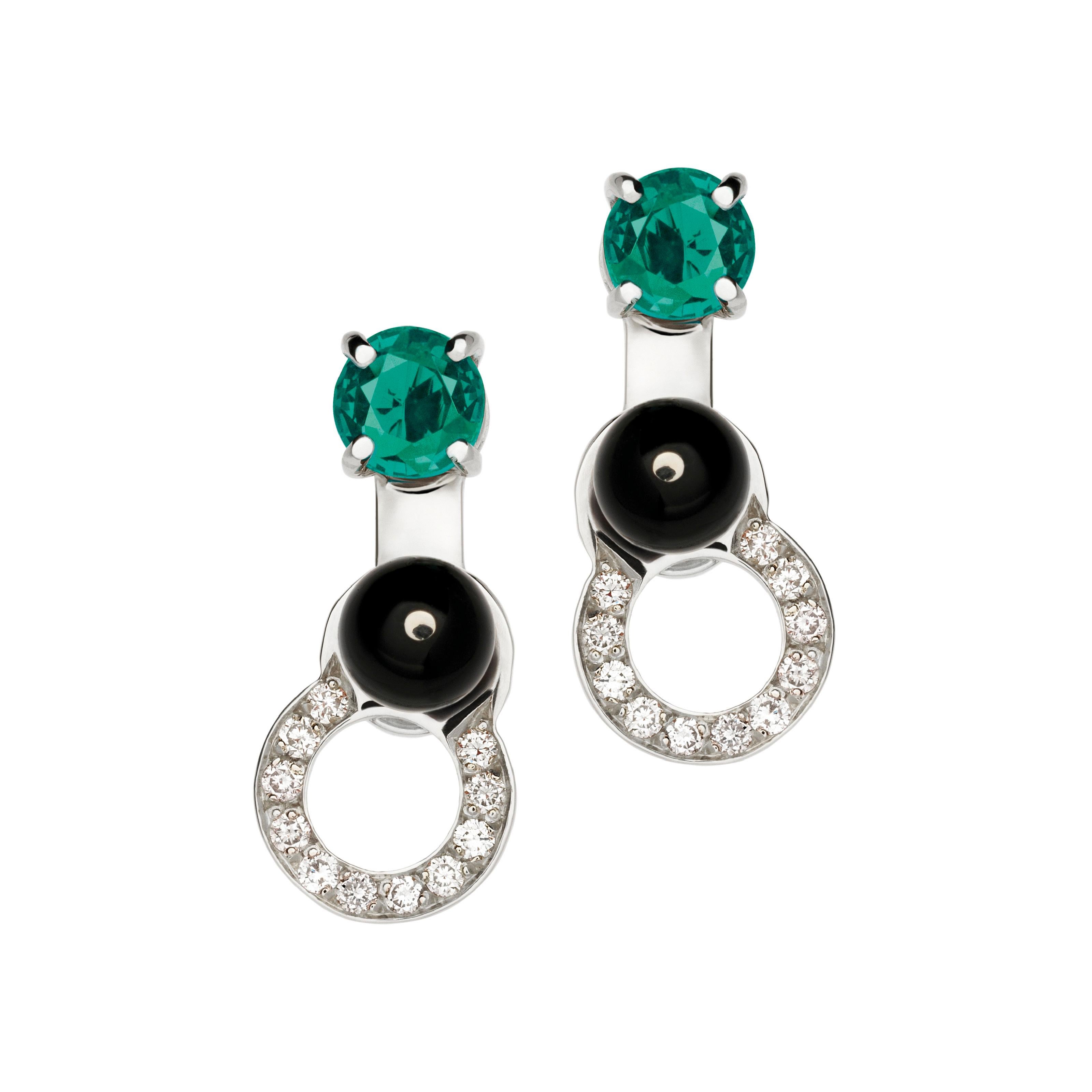 Women's Nathalie Jean 0.11 Carat Diamond Emerald Onyx White Gold Drop Dangle Earrings