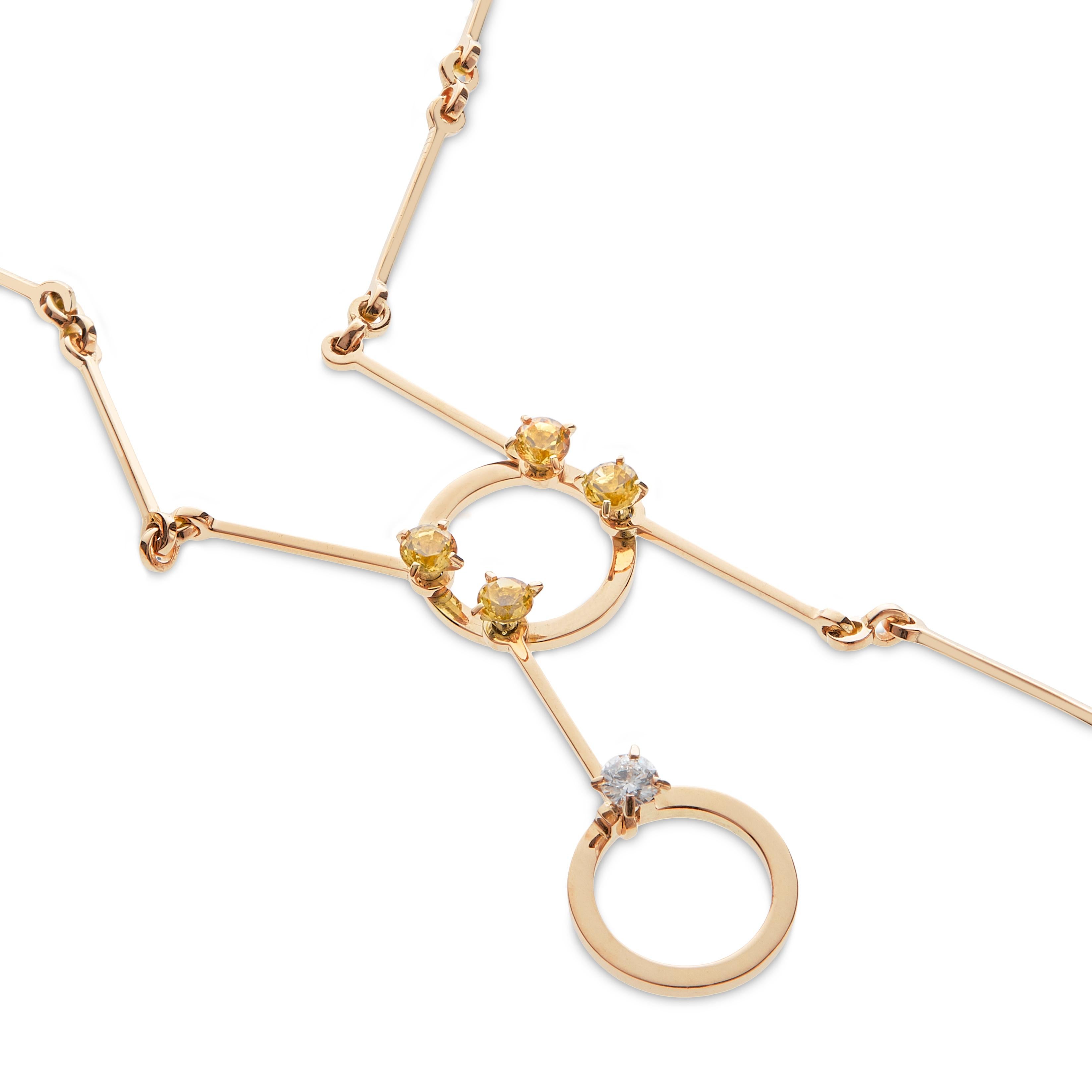 Round Cut Nathalie Jean 0.2 Carat Diamond 0.41 Carat Citrine Gold Drop Pendant Necklace For Sale
