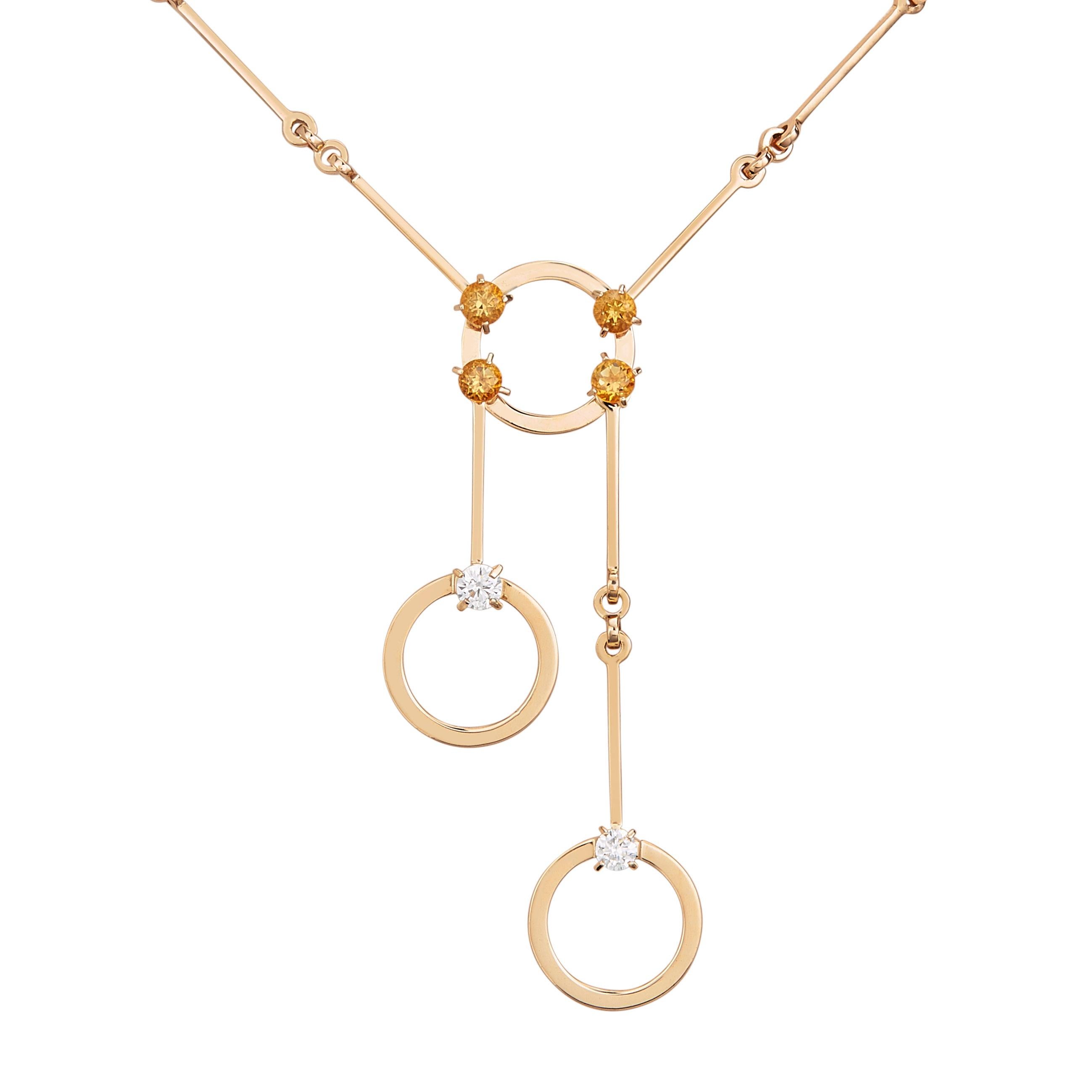Taille ronde Nathalie Jean, collier pendentif en goutte en or avec diamants de 0,2 carat et citrine de 0,41 carat en vente