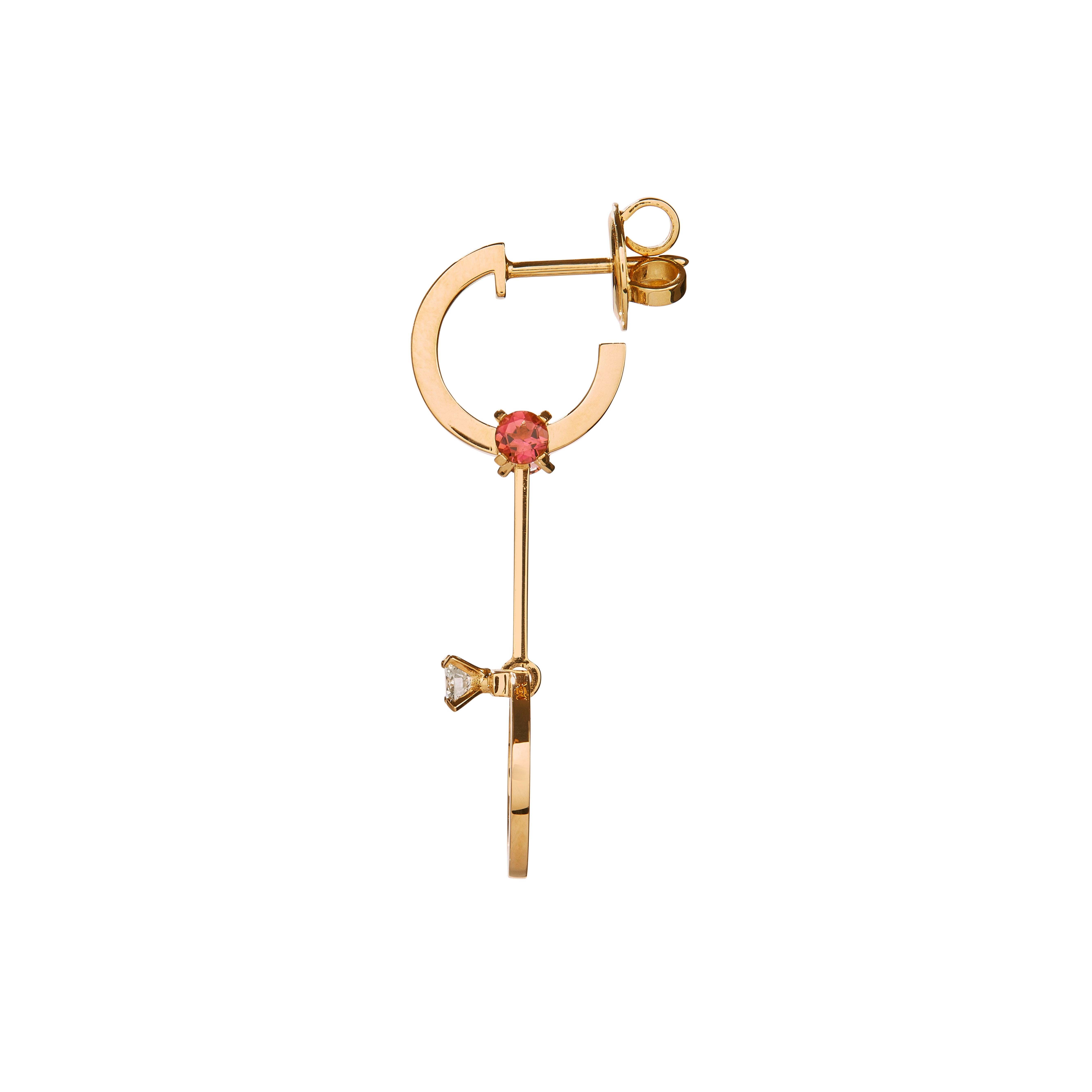 Contemporary Nathalie Jean 0.2 Carat Diamond 0.48 Carat Rubellite 18 Karat Gold Drop Earrings For Sale