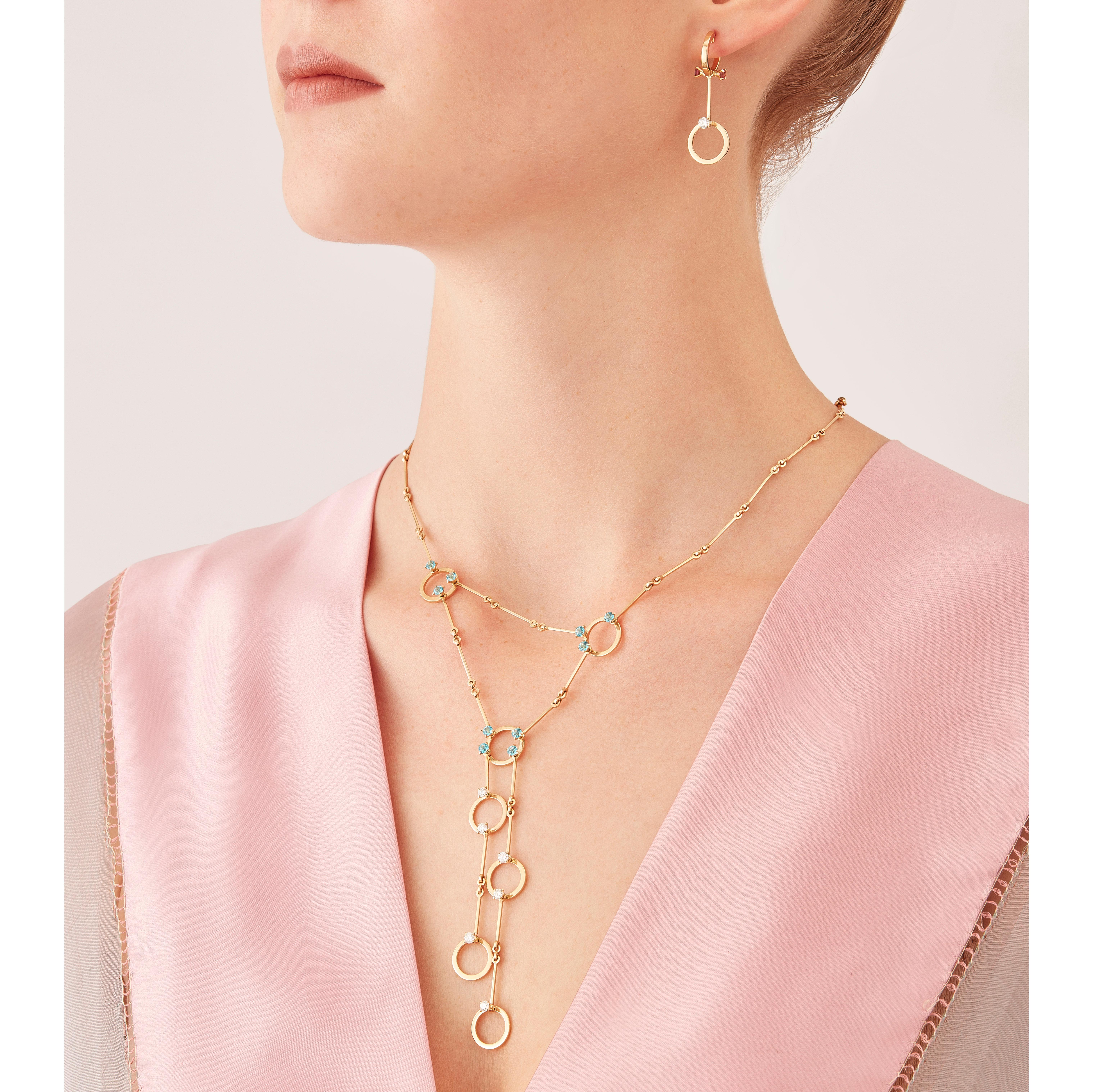 Round Cut Nathalie Jean 0.2 Carat Diamond 0.48 Carat Rubellite 18 Karat Gold Drop Earrings For Sale