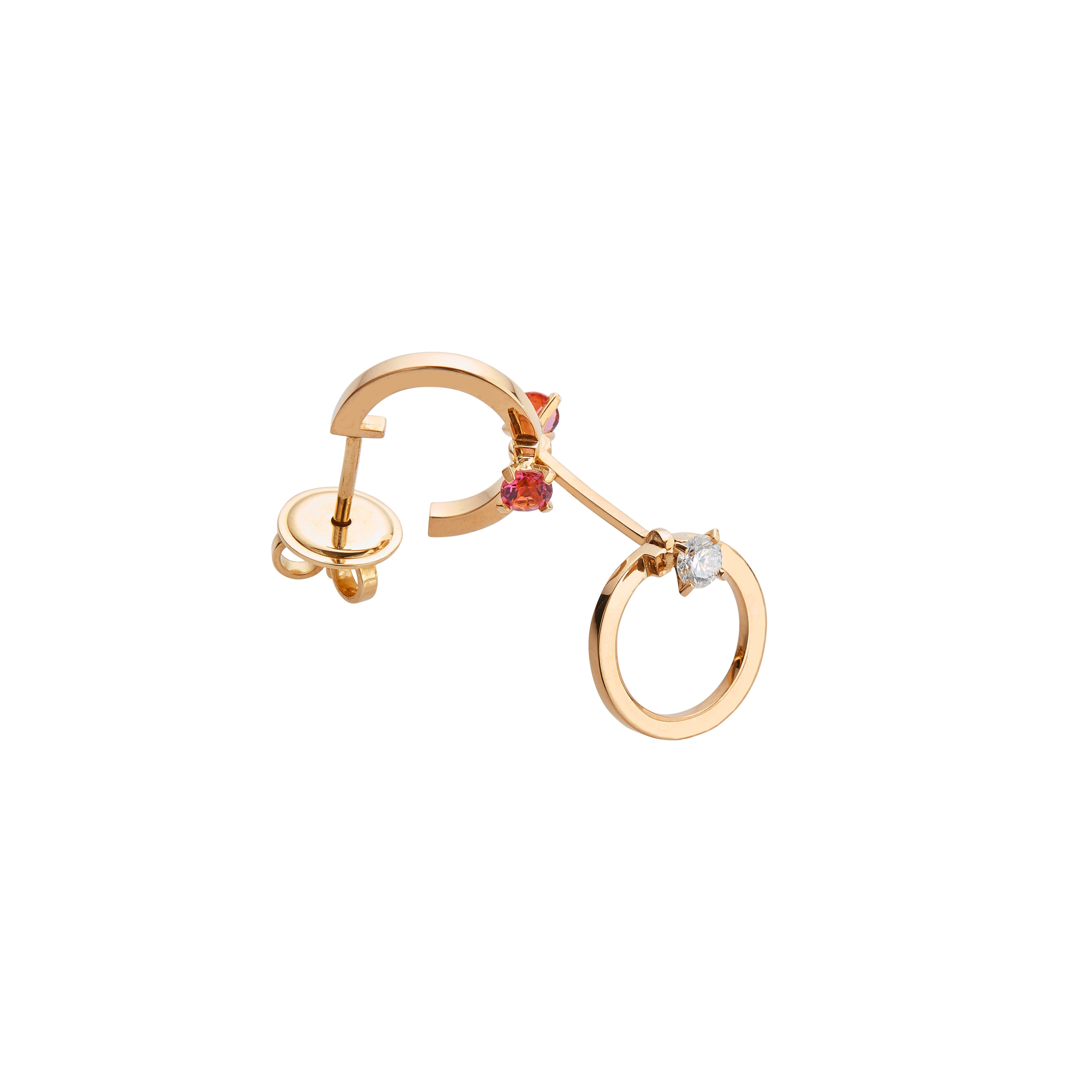 Women's or Men's Nathalie Jean 0.2 Carat Diamond 0.48 Carat Rubellite 18 Karat Gold Drop Earrings For Sale