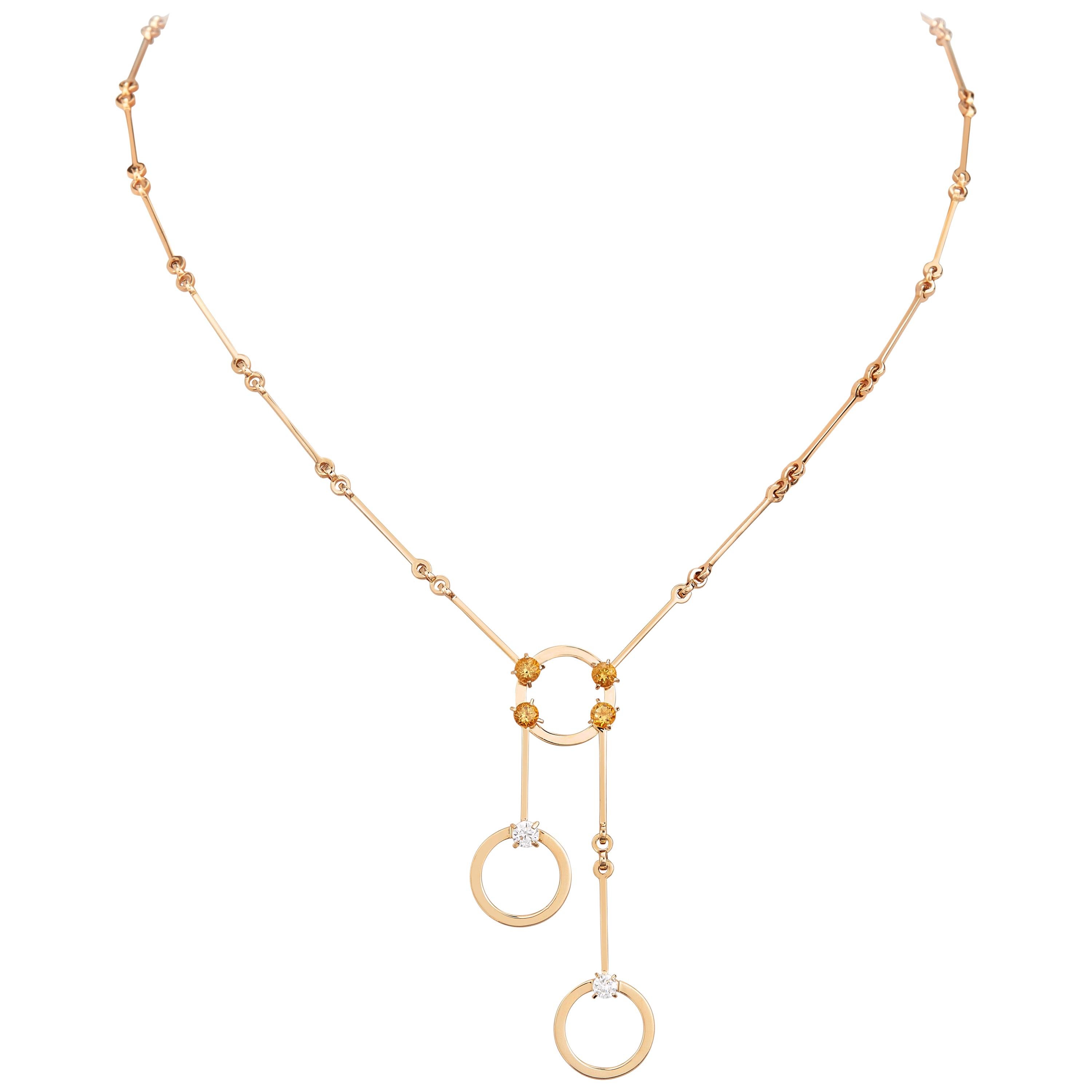 Nathalie Jean 0.20 Carat Diamond 0.41 Carat Citrine 18 Karat Gold Drop Necklace