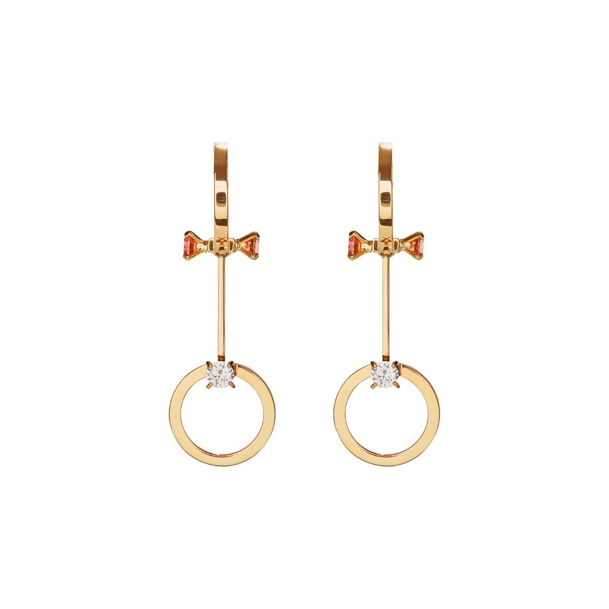 Nathalie Jean 0.20 Carat Diamond 0.48 Carat Rubellite Gold Drop Dangle Earrings For Sale