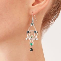 Nathalie Jean Orecchini in oro con diamante e smeraldo e tormalina nera da 0,20 carati