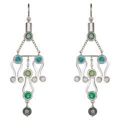 Nathalie Jean 0.20 Carat Diamond Emerald Tourmaline Black Pearl Gold Earrings