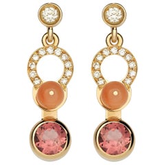 Nathalie Jean 0.21 Carat Diamond Tourmaline Carnelian Gold Drop Dangle Earrings