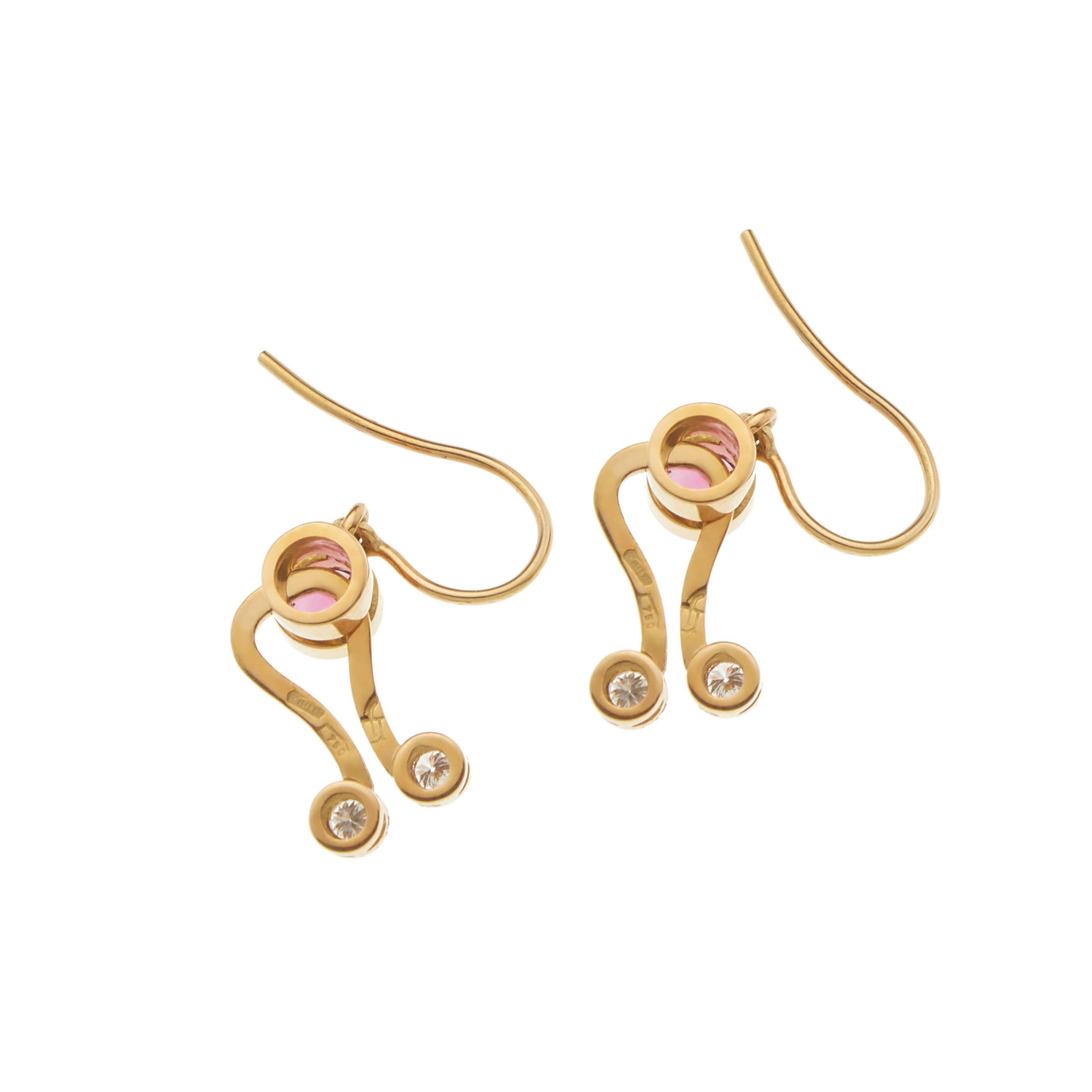 Nathalie Jean 0.2Carat Diamond Tourmaline Contemporary Gold Drop Dangle Earrings (Rundschliff) im Angebot