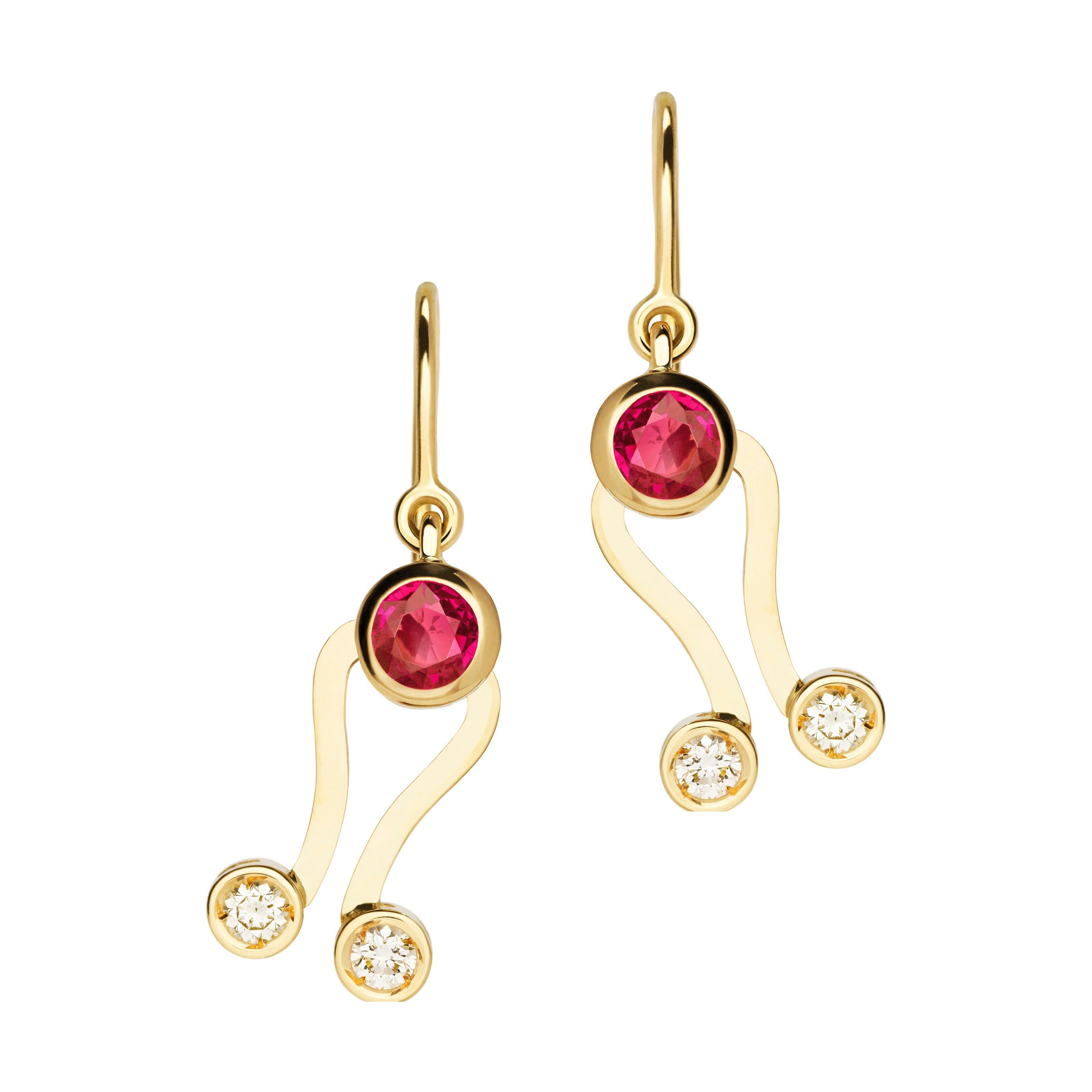 Nathalie Jean 0.2Carat Diamond Tourmaline Contemporary Gold Drop Dangle Earrings For Sale 1