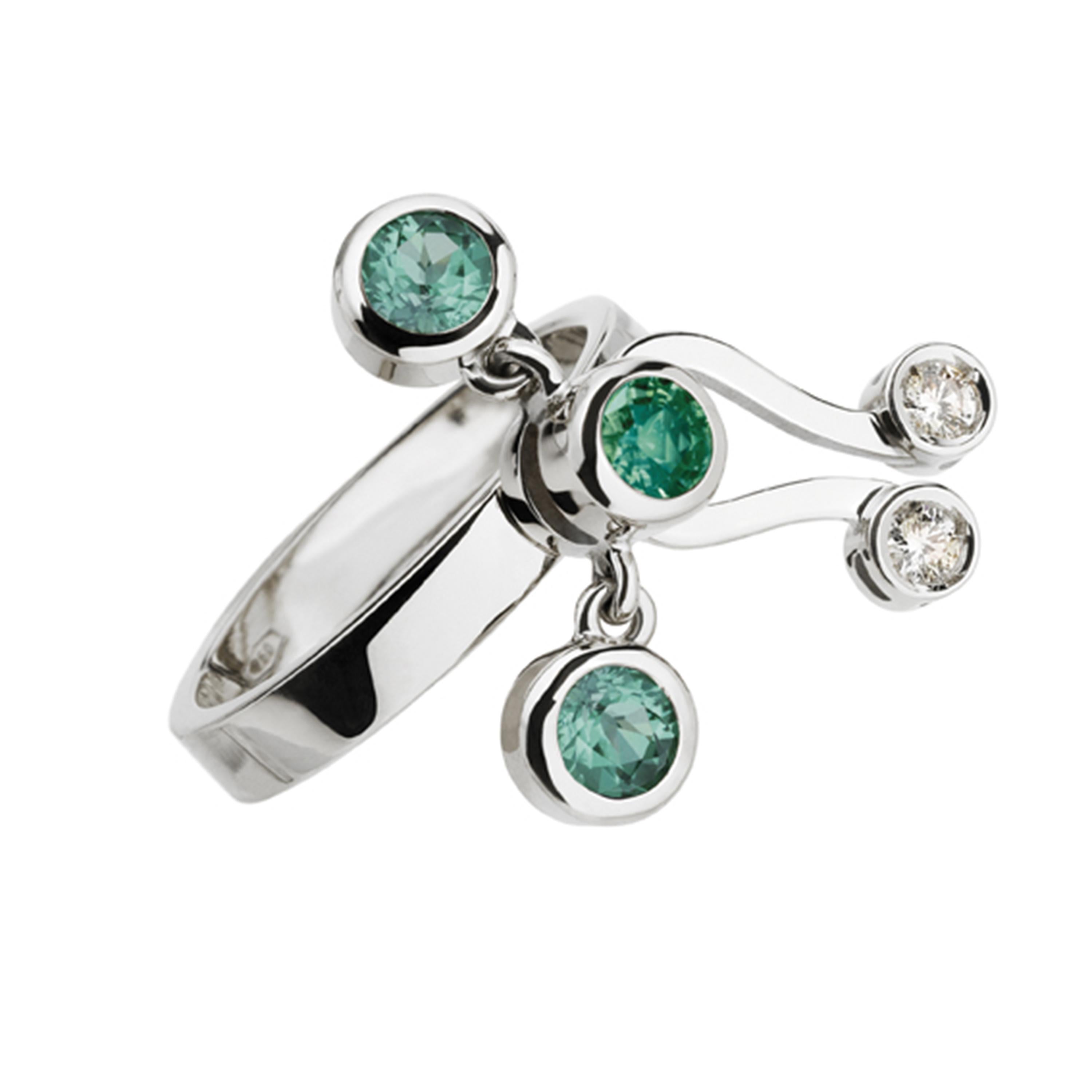 Nathalie Jean 0.35 Carat Diamond Emerald Tourmaline Pearl Gold Cocktail Ring In New Condition For Sale In Milan, Lombardia