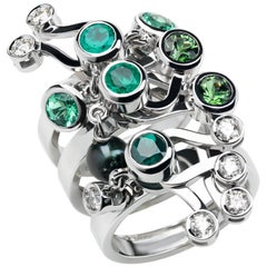 Nathalie Jean Anillo de cóctel de oro con esmeralda turmalina y perla de 0,35 quilates de diamantes