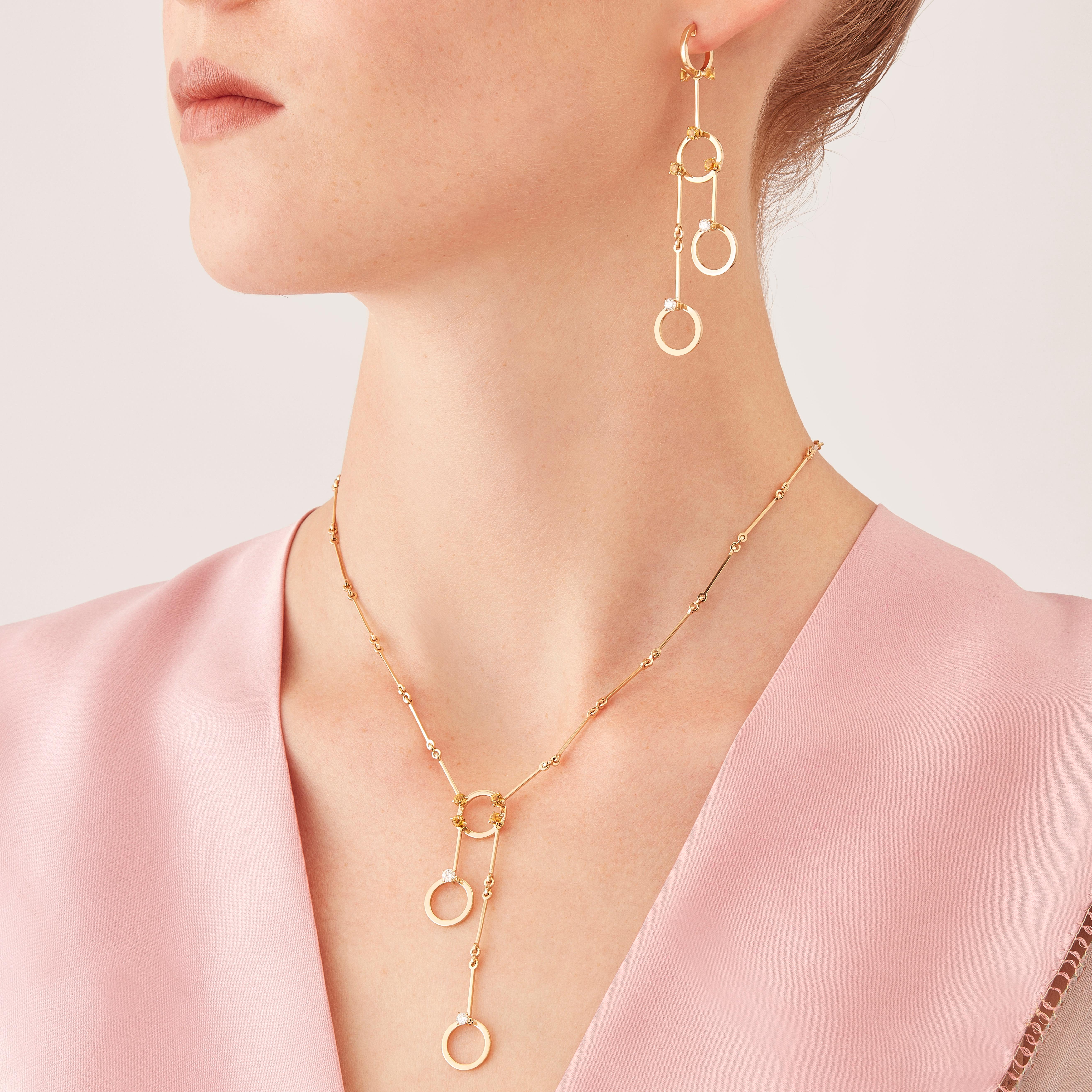 Nathalie Jean Orecchini a lampadario in oro 18kt con diamante da 0,4 carati e citrino da 1,02 carati in vendita 1