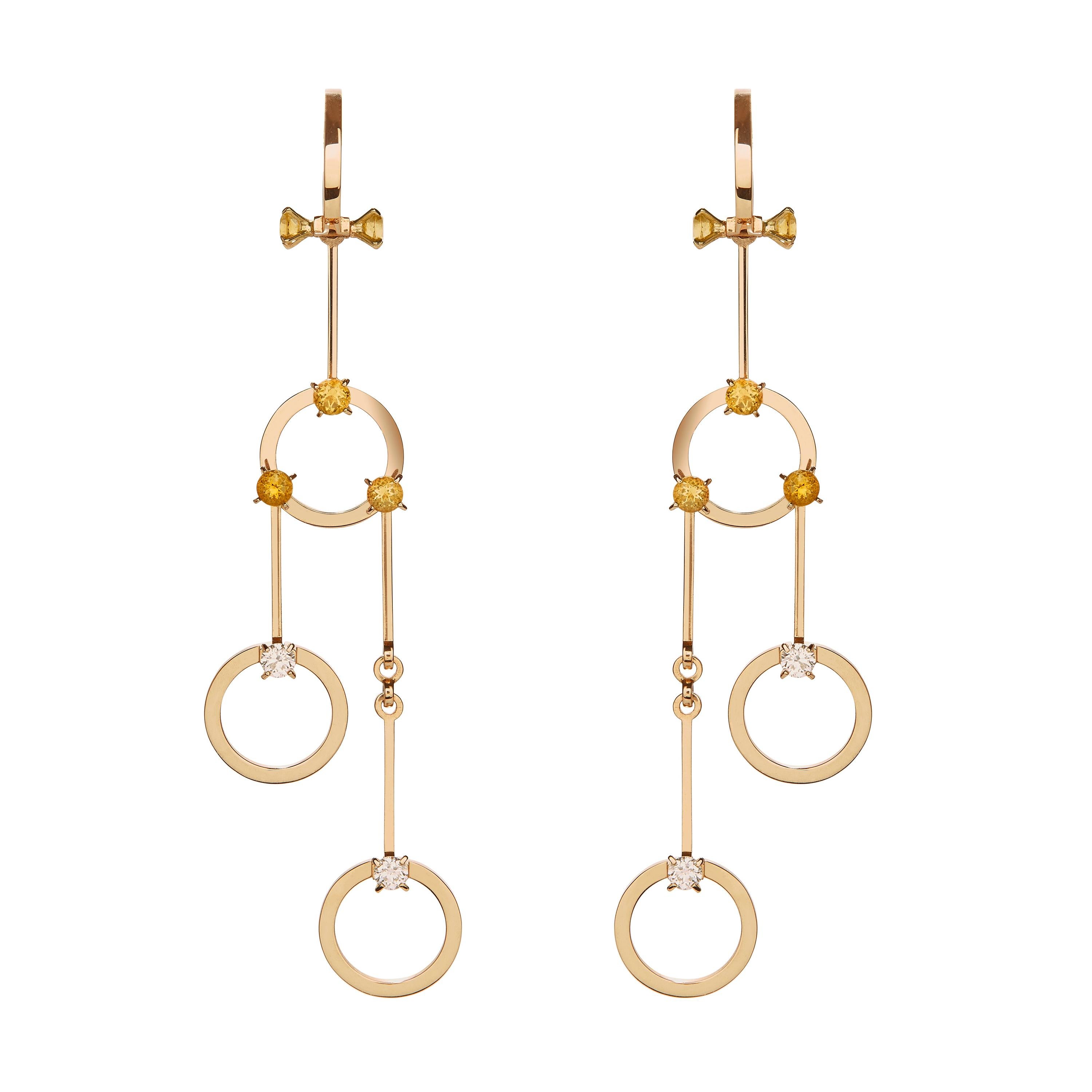 Nathalie Jean 0.4 Carat Diamond 1.02 Carat Citrine 18kt Gold Chandelier Earrings
