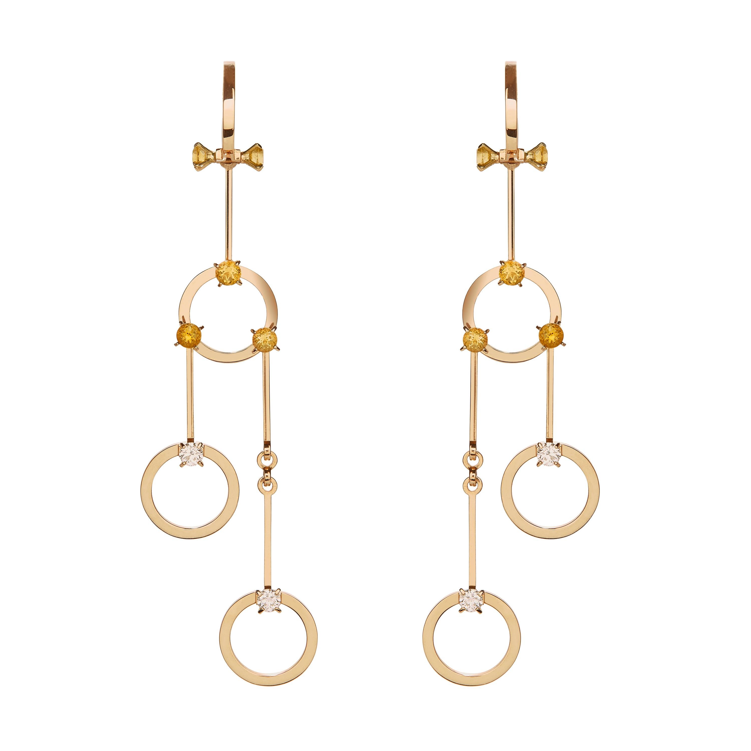 Boucles d'oreilles chandelier Nathalie Jean en or avec diamant de 0,40 carat et citrine de 1,02 carat