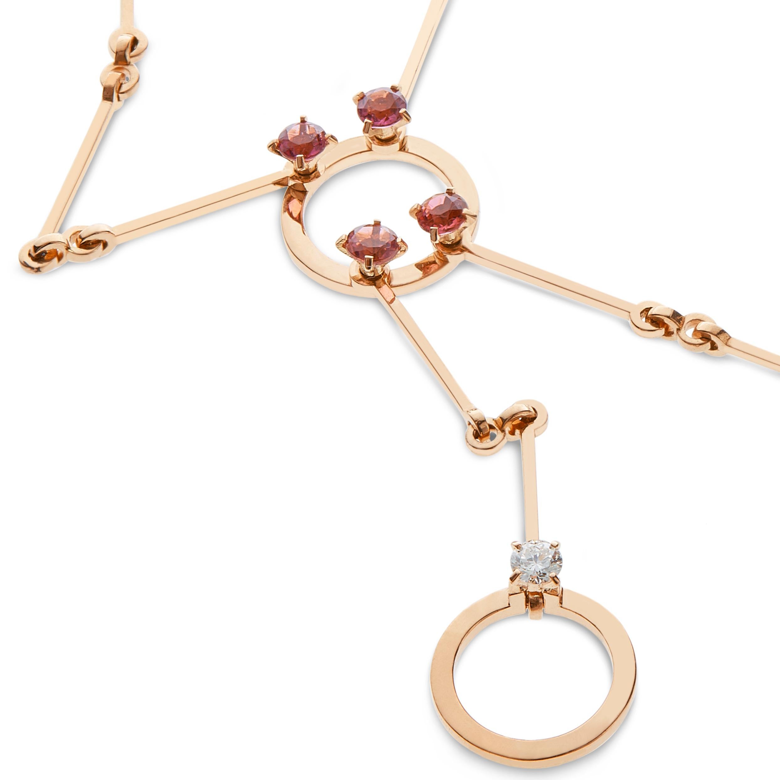 Women's or Men's Nathalie Jean 0.4 Carat Diamond 1.50 Carat Tourmaline Gold Contemporary Necklace For Sale