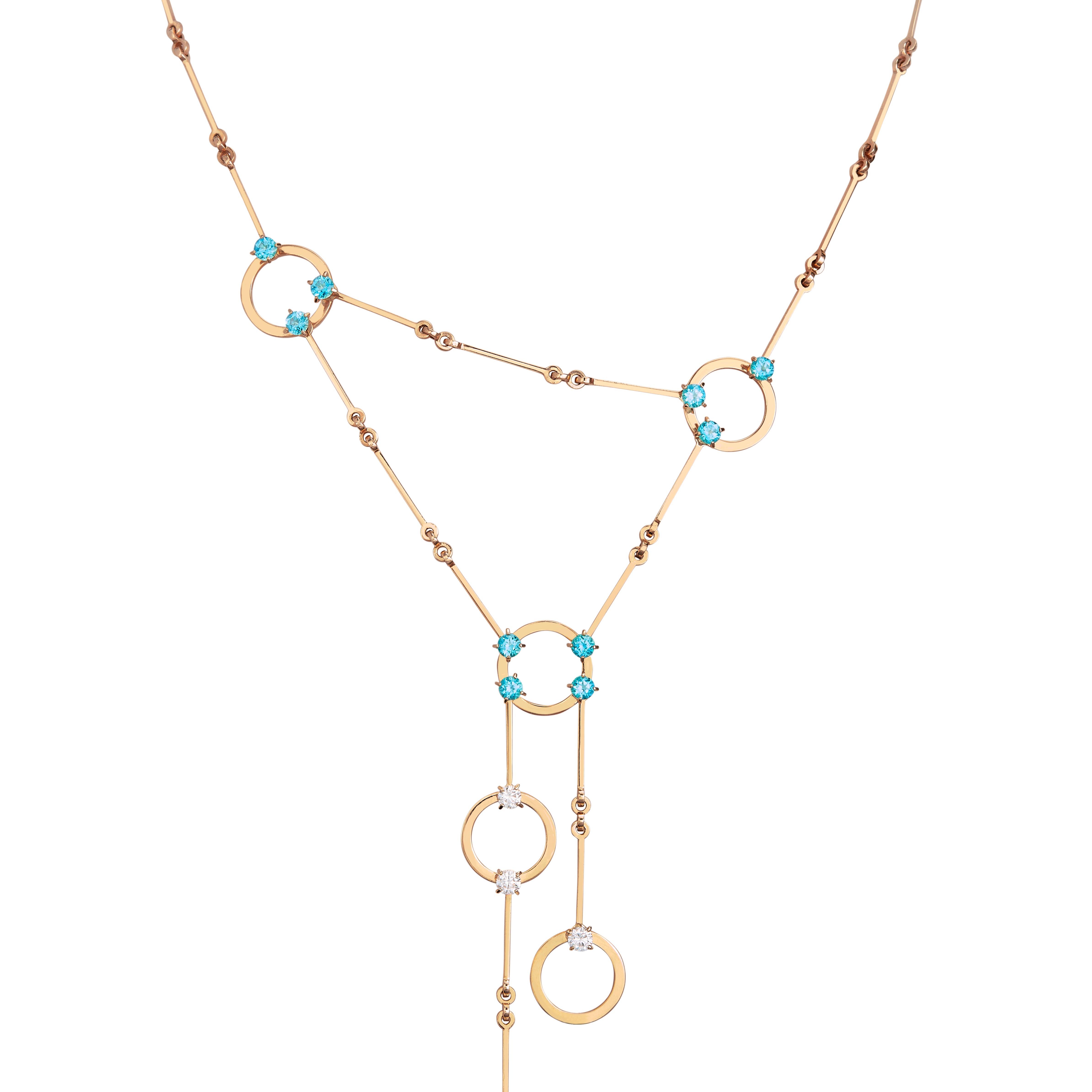 Contemporary Nathalie Jean 0.60 Carat Diamond 1.30 Carat Paraiba Topaz 18k Gold Drop Necklace For Sale