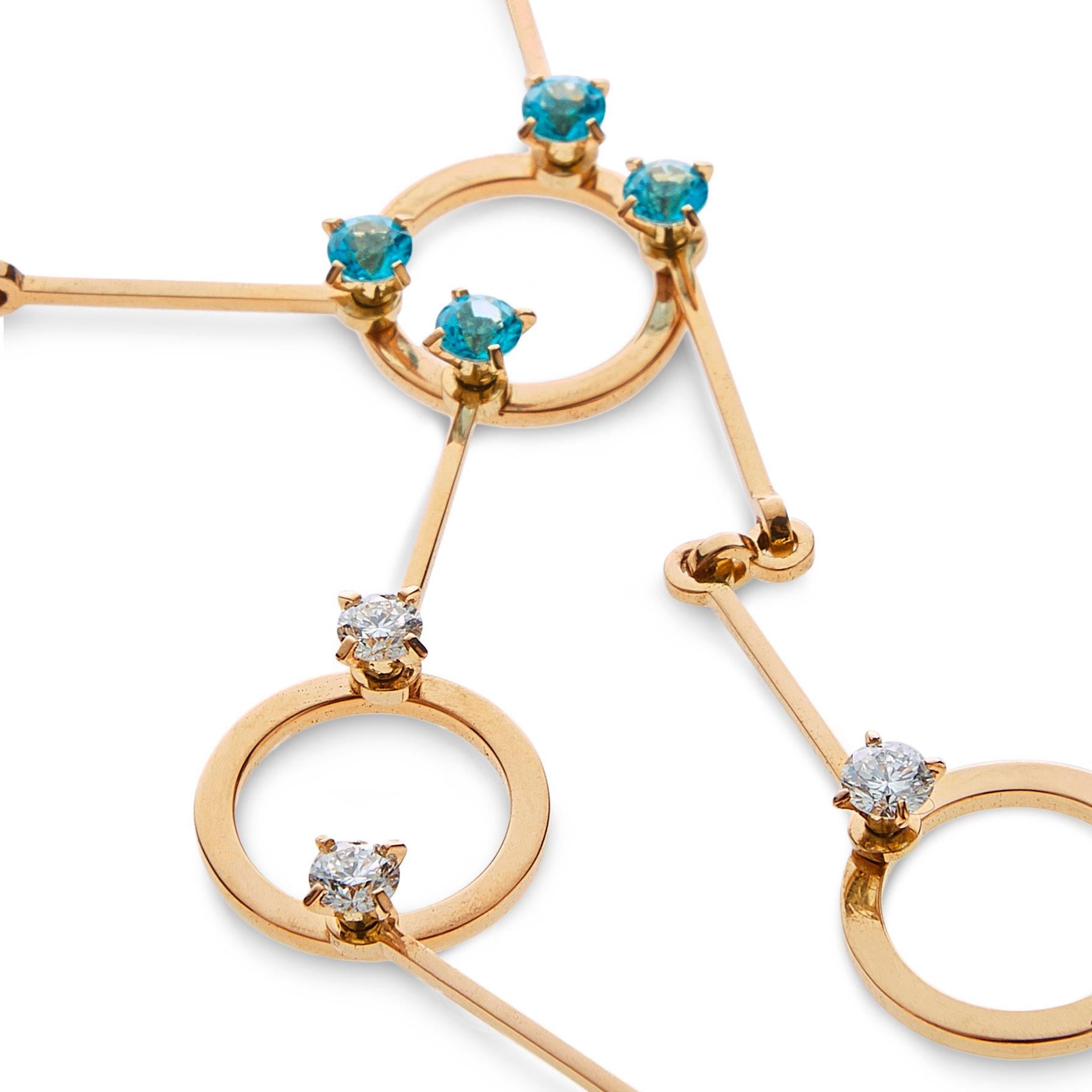 Nathalie Jean 0.60 Carat Diamond 1.30 Carat Paraiba Topaz 18k Gold Drop Necklace In New Condition For Sale In Milan, Lombardia