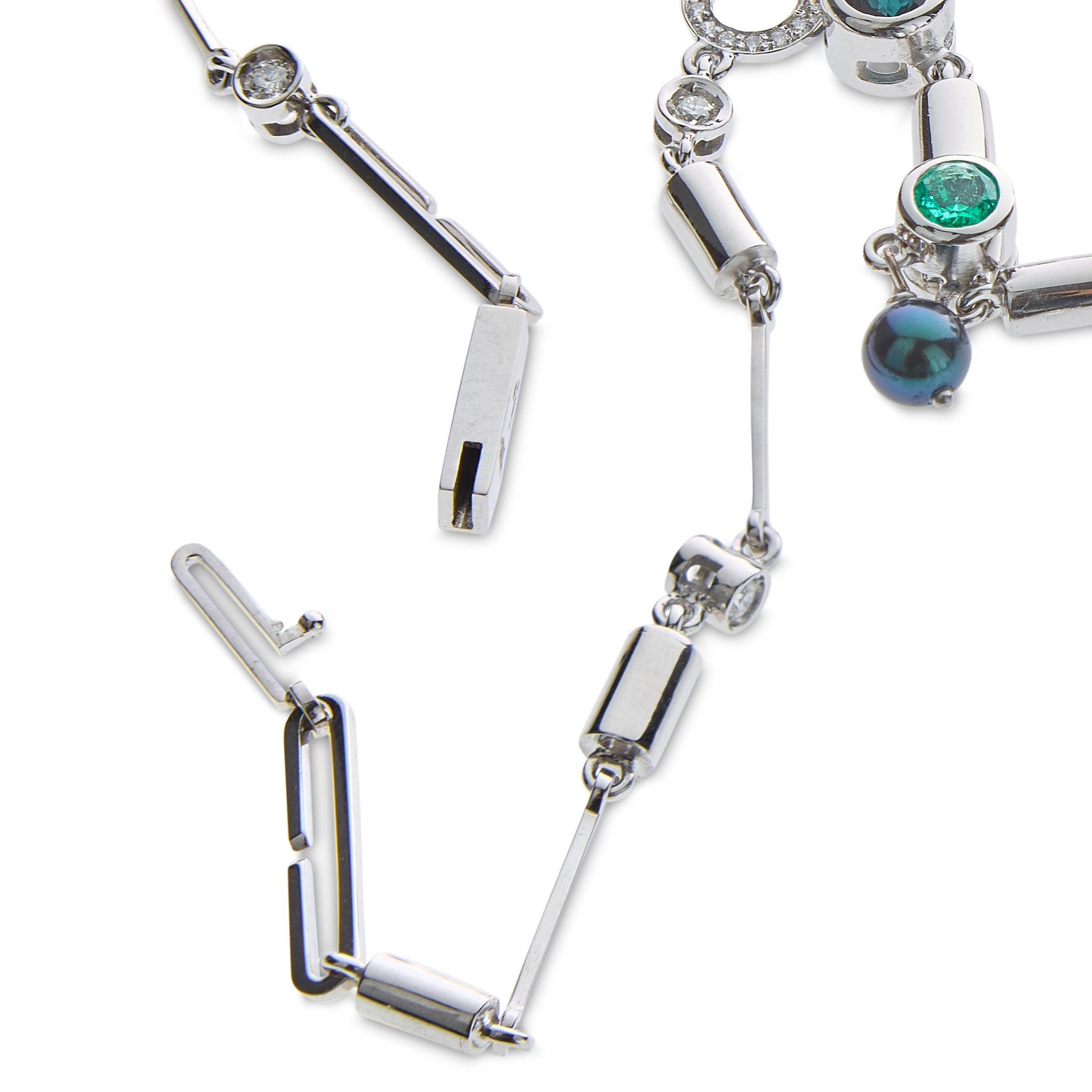 da uomo o donna Nathalie Jean 0.79 Ct Diamante Smeraldo Tormalina Perla Onice Collana in oro a goccia in vendita