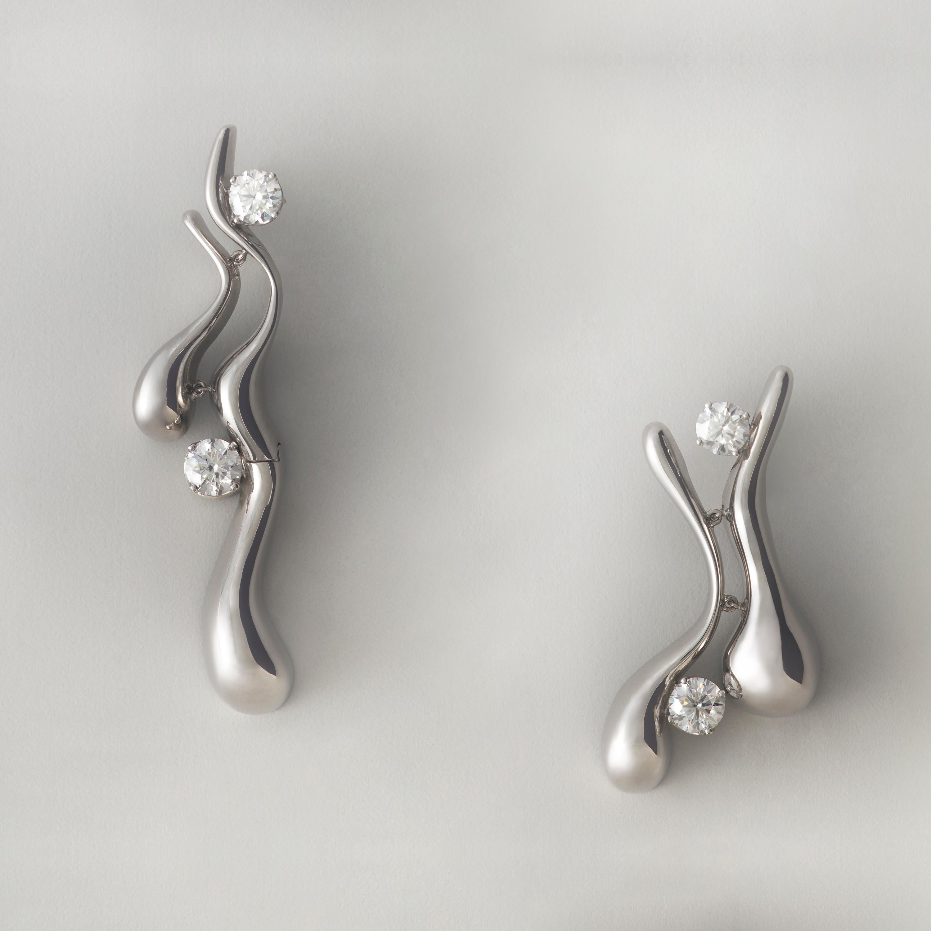 Women's or Men's Nathalie Jean 6.36 Carat Diamond2 Rhodium Plated Sterling Silver Drop Earrings For Sale