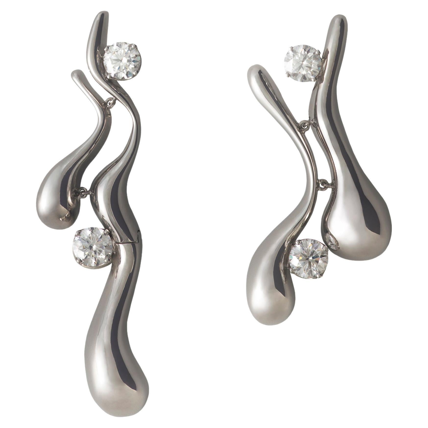 Nathalie Jean 6.36 Carat Diamond2 Rhodium Plated Sterling Silver Drop Earrings For Sale