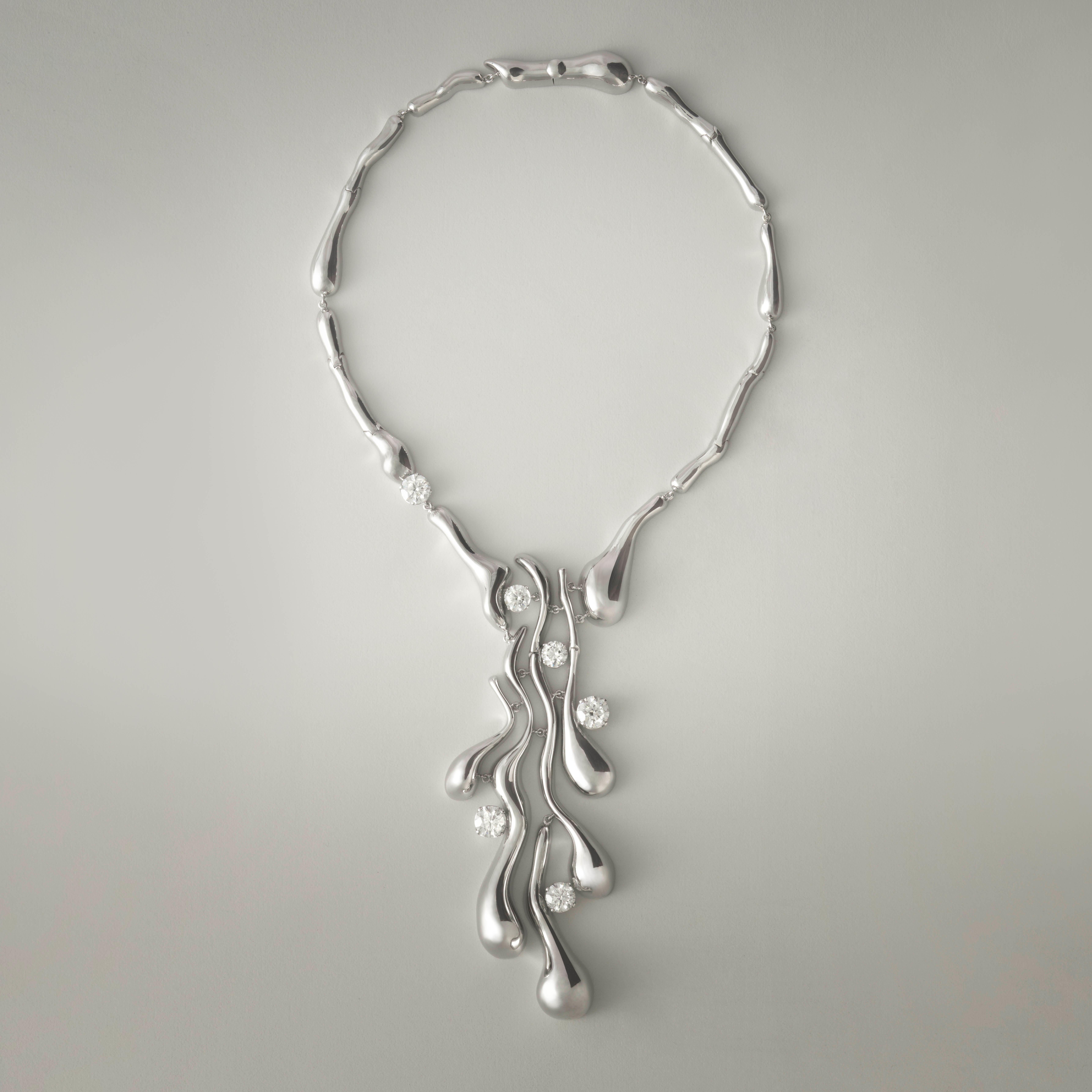 Nathalie Jean 8.46 Carat Diamond2 Rhodium Plated Sterling Silver Drop Necklace en Nuevo estado para la venta en Milan, Lombardia