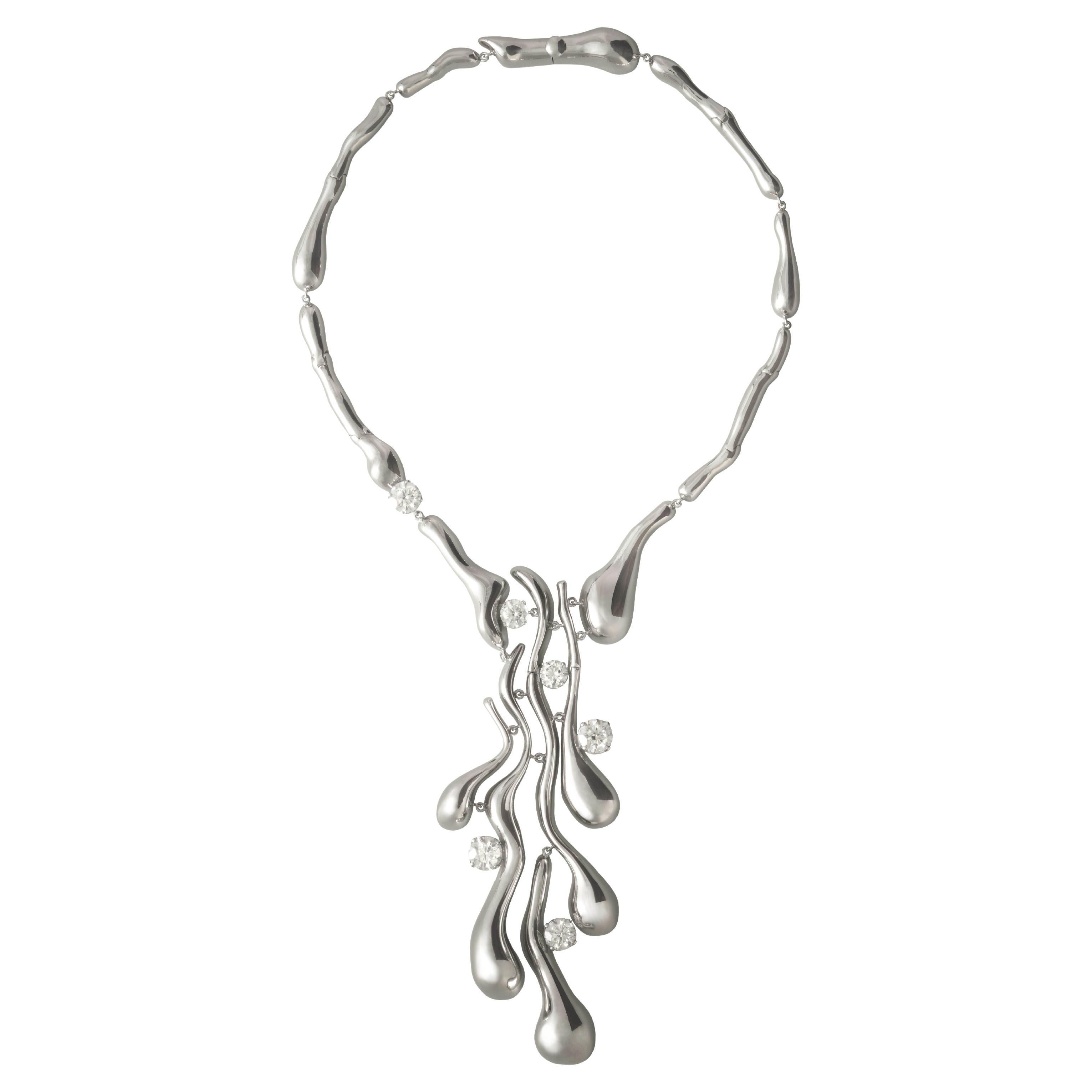 Nathalie Jean 8.46 Carat Diamond2 Rhodium Plated Sterling Silver Drop Necklace