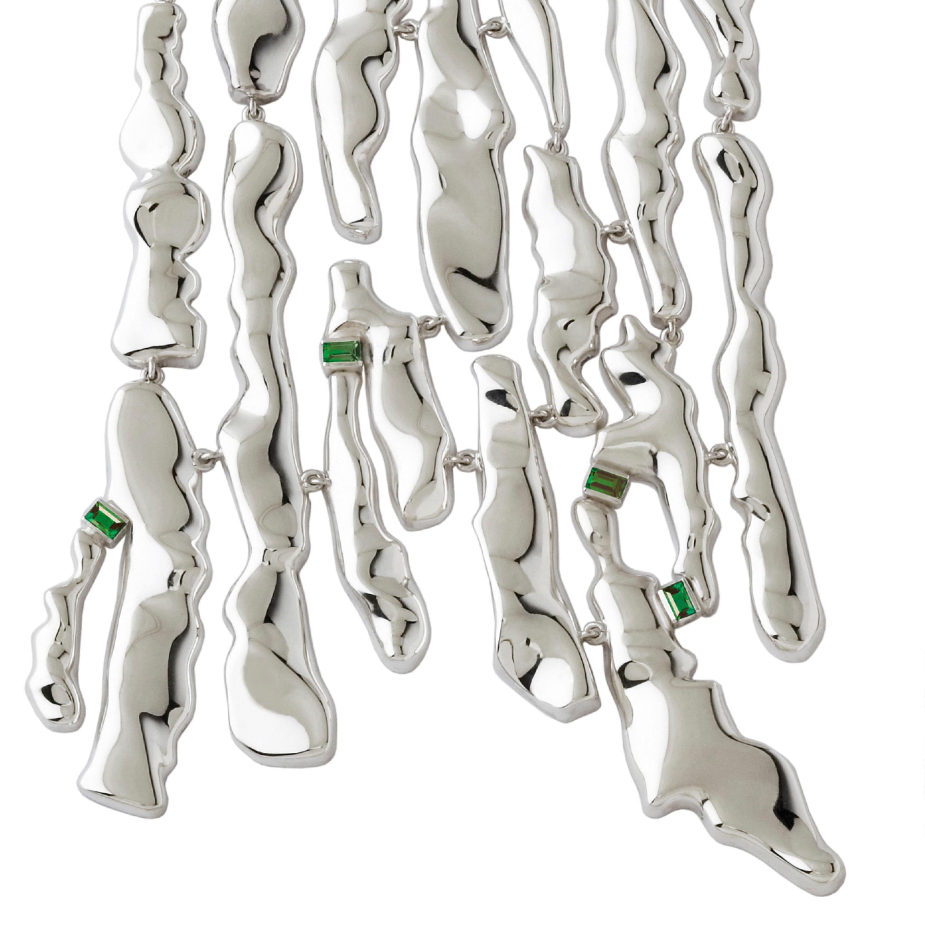 Nathalie Jean Turmalin mit Baguetteschliff Rhodinierte Sterling Silber Halskette im Zustand „Neu“ im Angebot in Milan, Lombardia