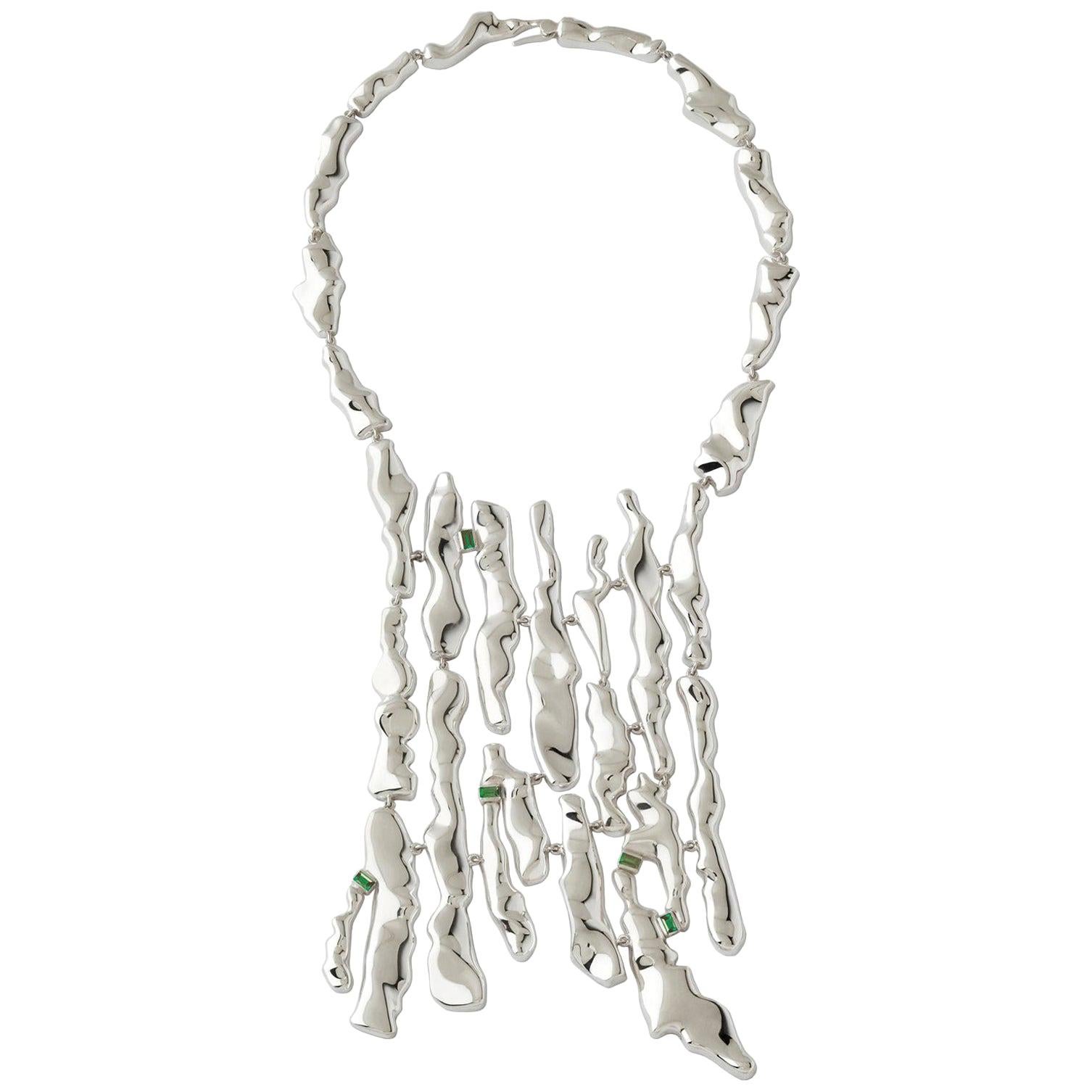 Nathalie Jean Turmalin mit Baguetteschliff Rhodinierte Sterling Silber Halskette