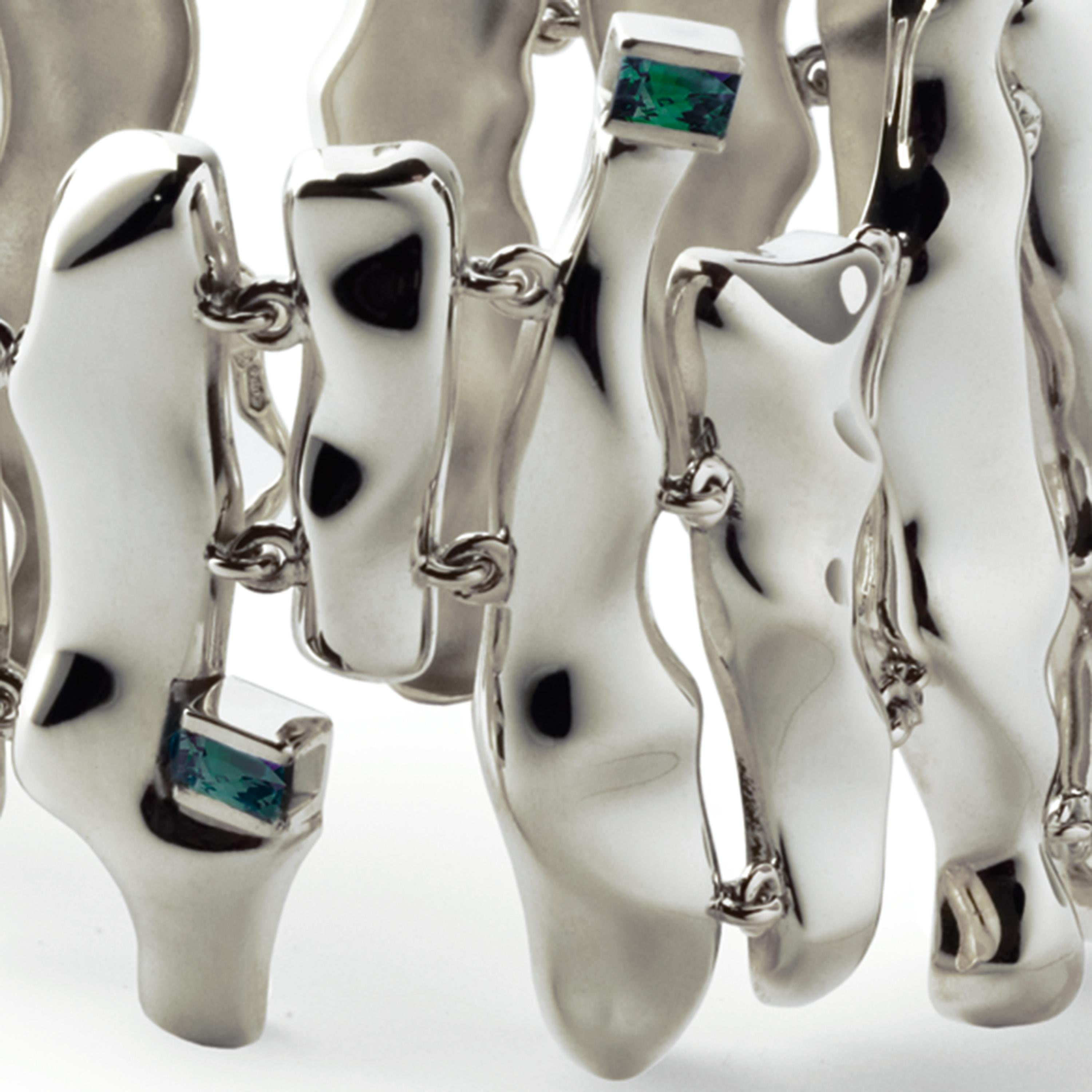 Nathalie Jean Baguette Tourmaline Rhodium Plated Sterling Silver Cuff Bracelet Contemporáneo en venta