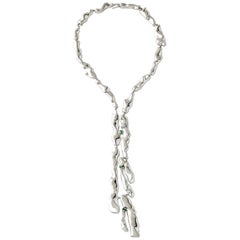 Nathalie Jean Baguette Tourmaline Rhodium Plated Sterling Silver Drop Necklace