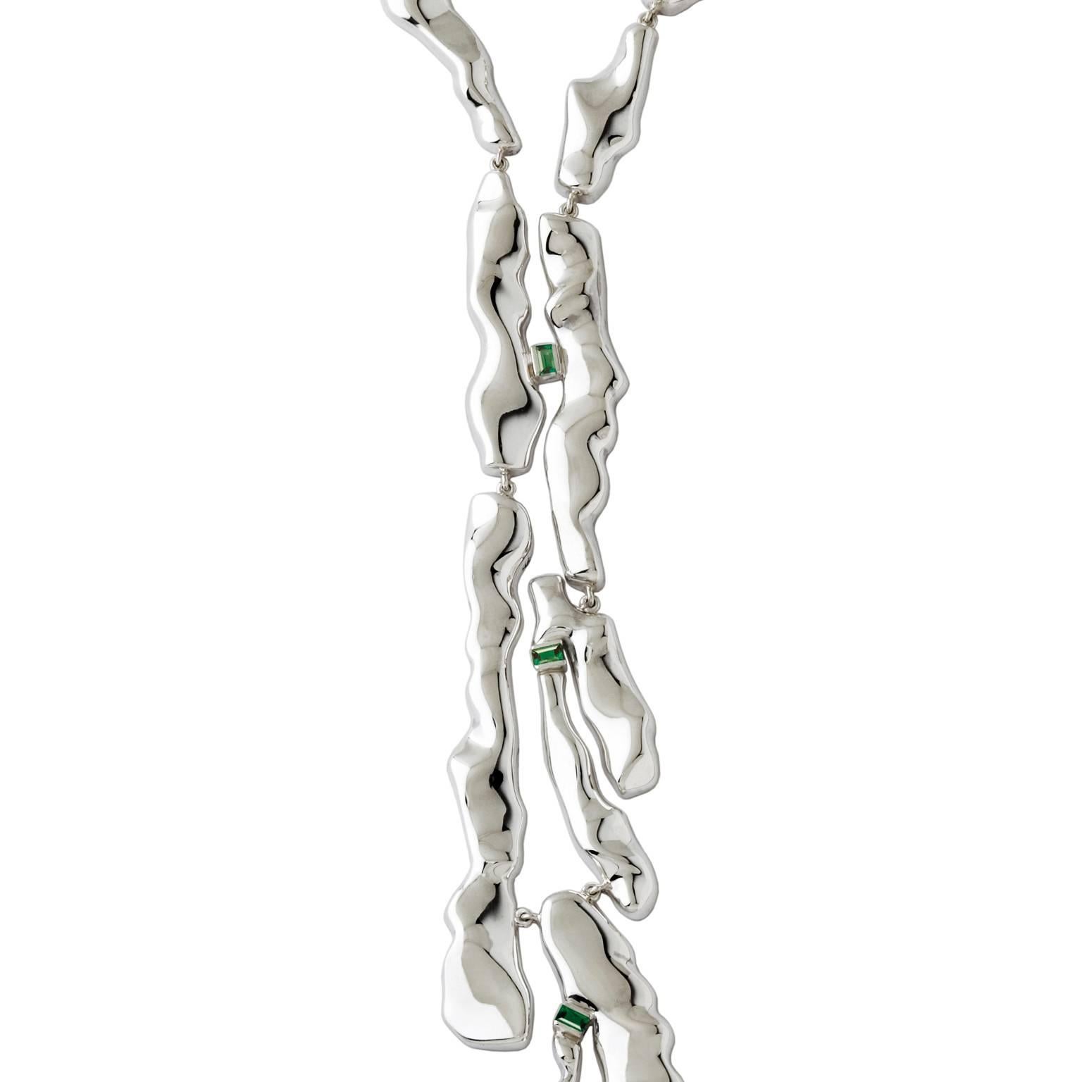 Nathalie Jean Baguette Tourmaline Rhodium Plated Sterling Silver Drop Necklace Contemporáneo en venta