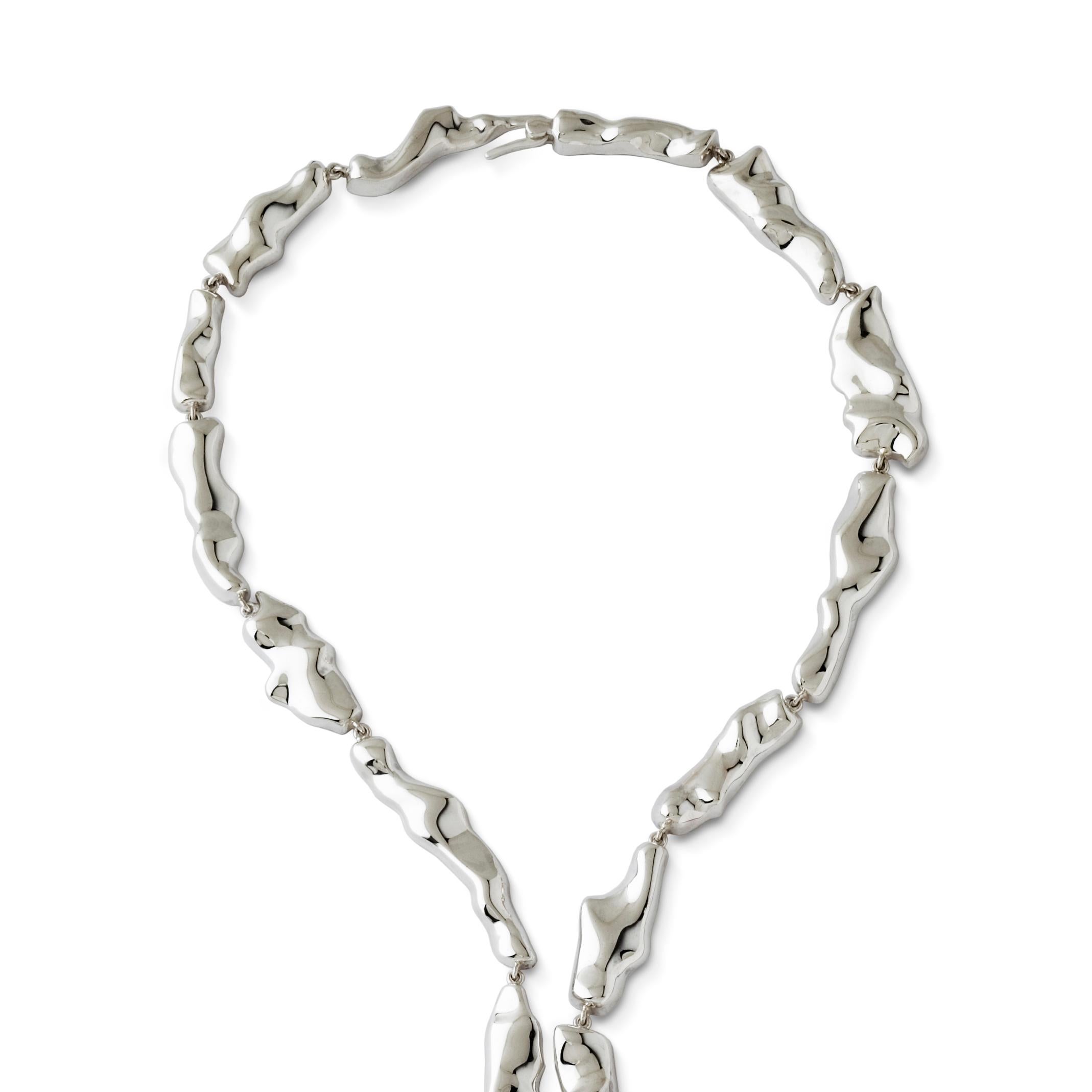 Nathalie Jean Baguette Tourmaline Rhodium Plated Sterling Silver Drop Necklace Contemporáneo en venta
