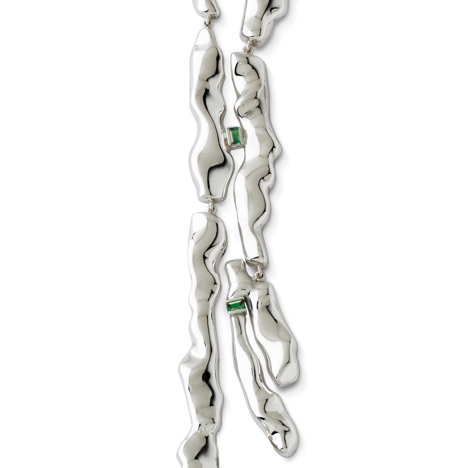 Nathalie Jean Baguette Tourmaline Rhodium Plated Sterling Silver Drop Necklace Corte baguette en venta