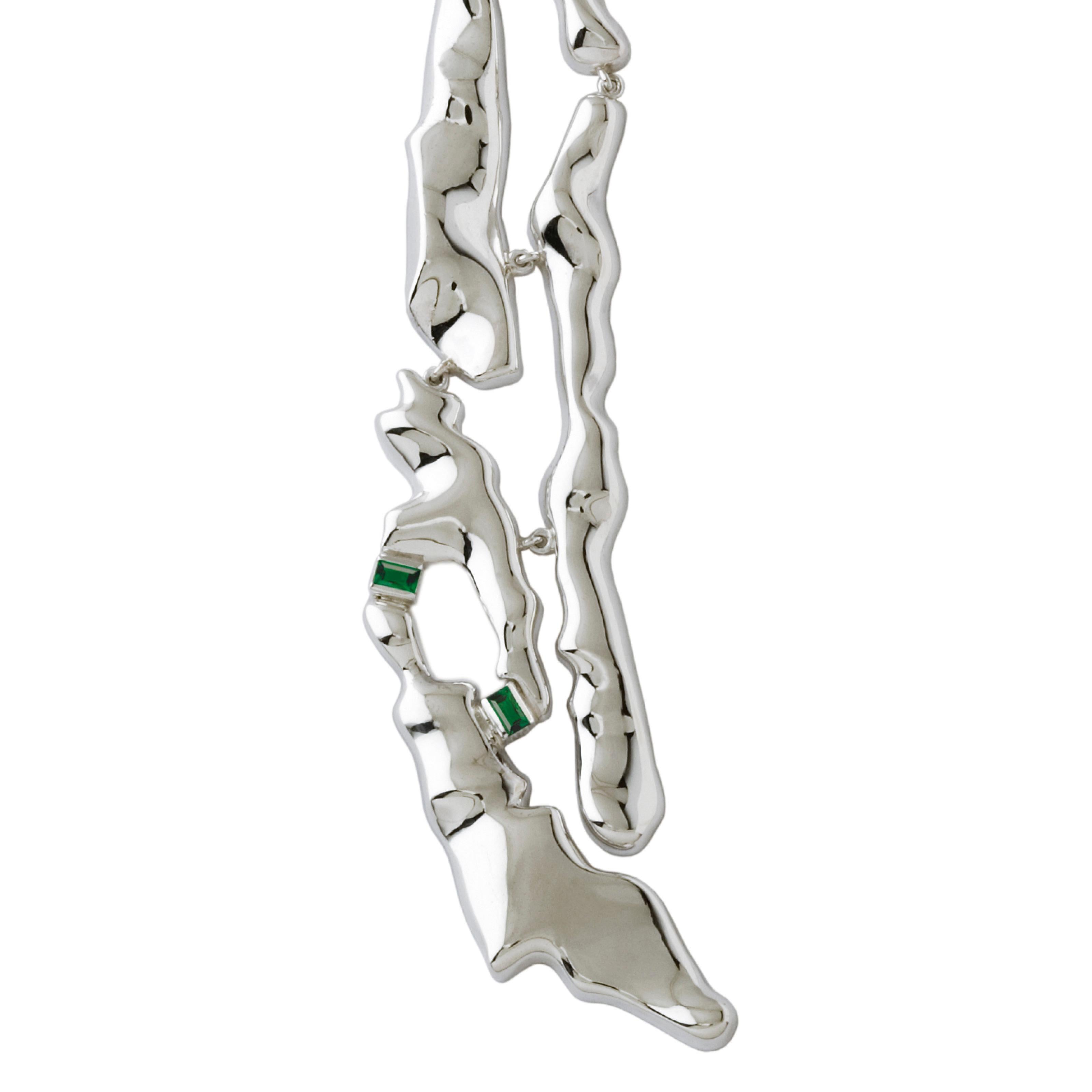 Nathalie Jean Baguette Tourmaline Rhodium Plated Sterling Silver Drop Necklace en Nuevo estado para la venta en Milan, Lombardia