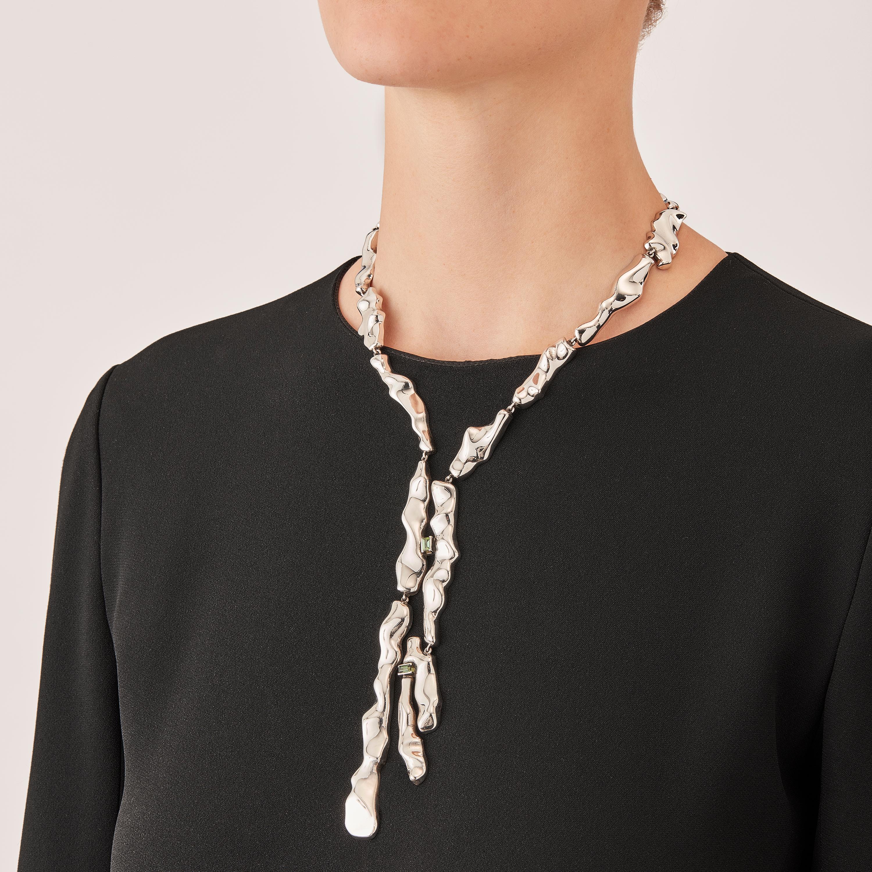 Nathalie Jean Baguette Tourmaline Rhodium Plated Sterling Silver Drop Necklace en Nuevo estado para la venta en Milan, Lombardia