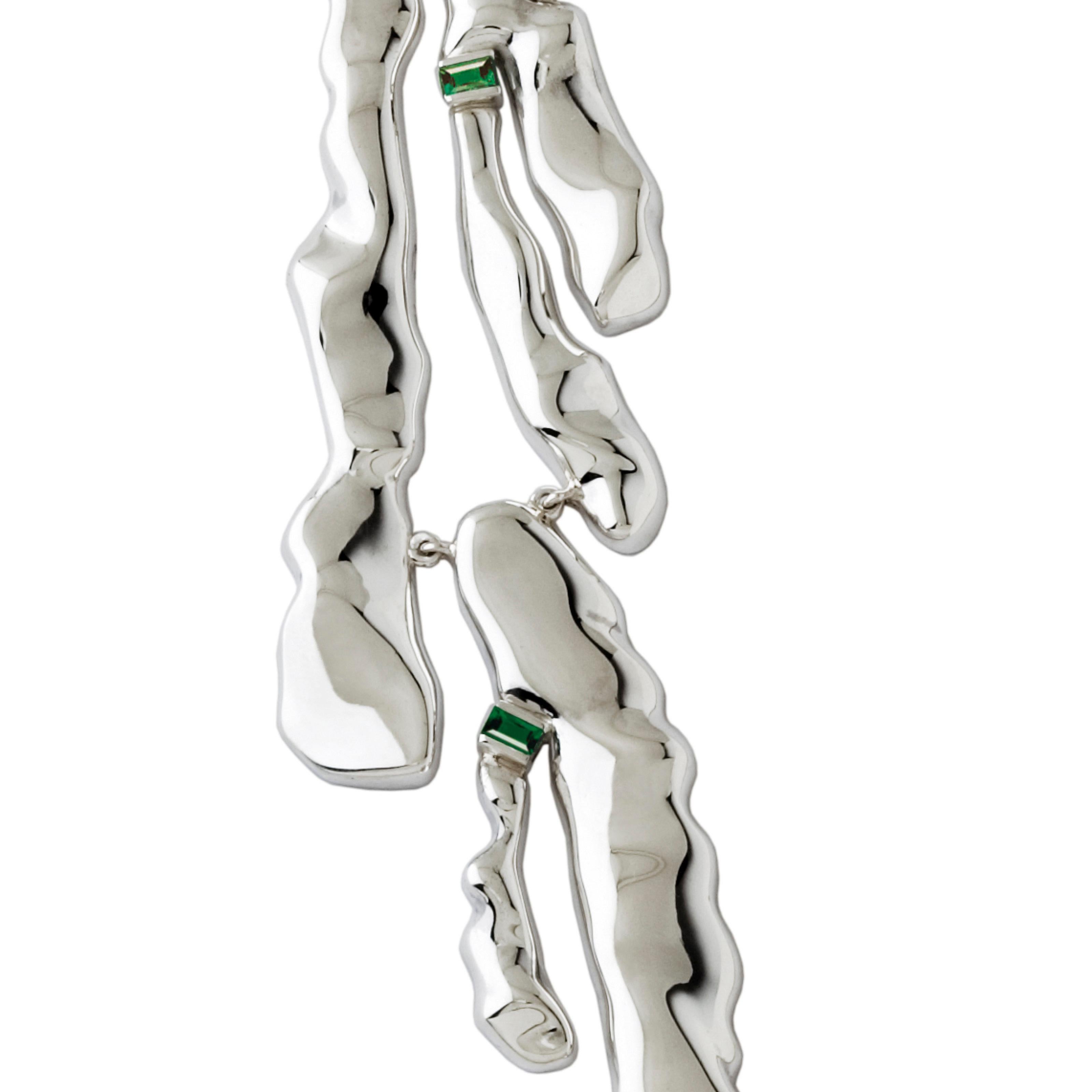 Femenino o masculino Nathalie Jean Baguette Tourmaline Rhodium Plated Sterling Silver Drop Necklace en venta