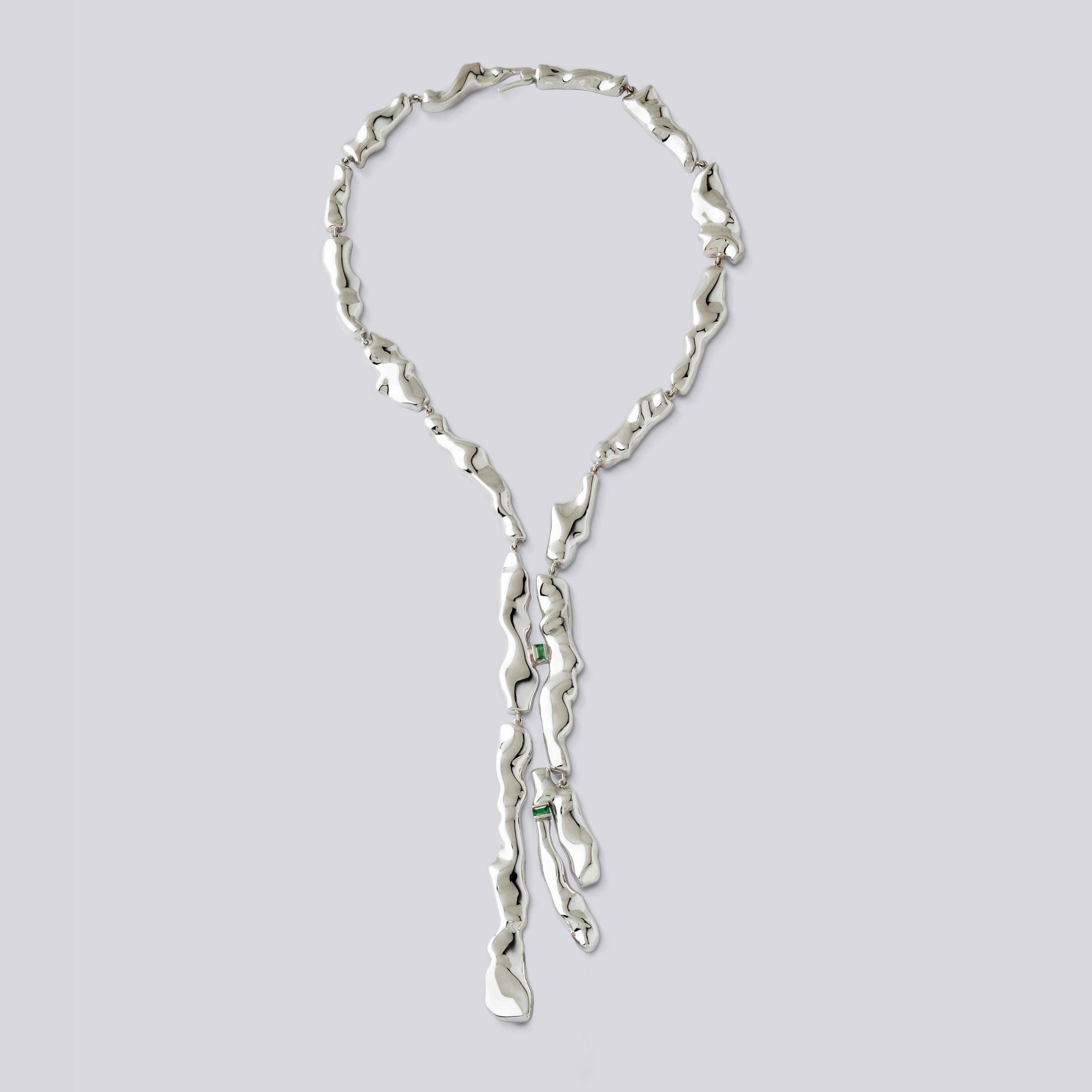 Femenino o masculino Nathalie Jean Baguette Tourmaline Rhodium Plated Sterling Silver Drop Necklace en venta