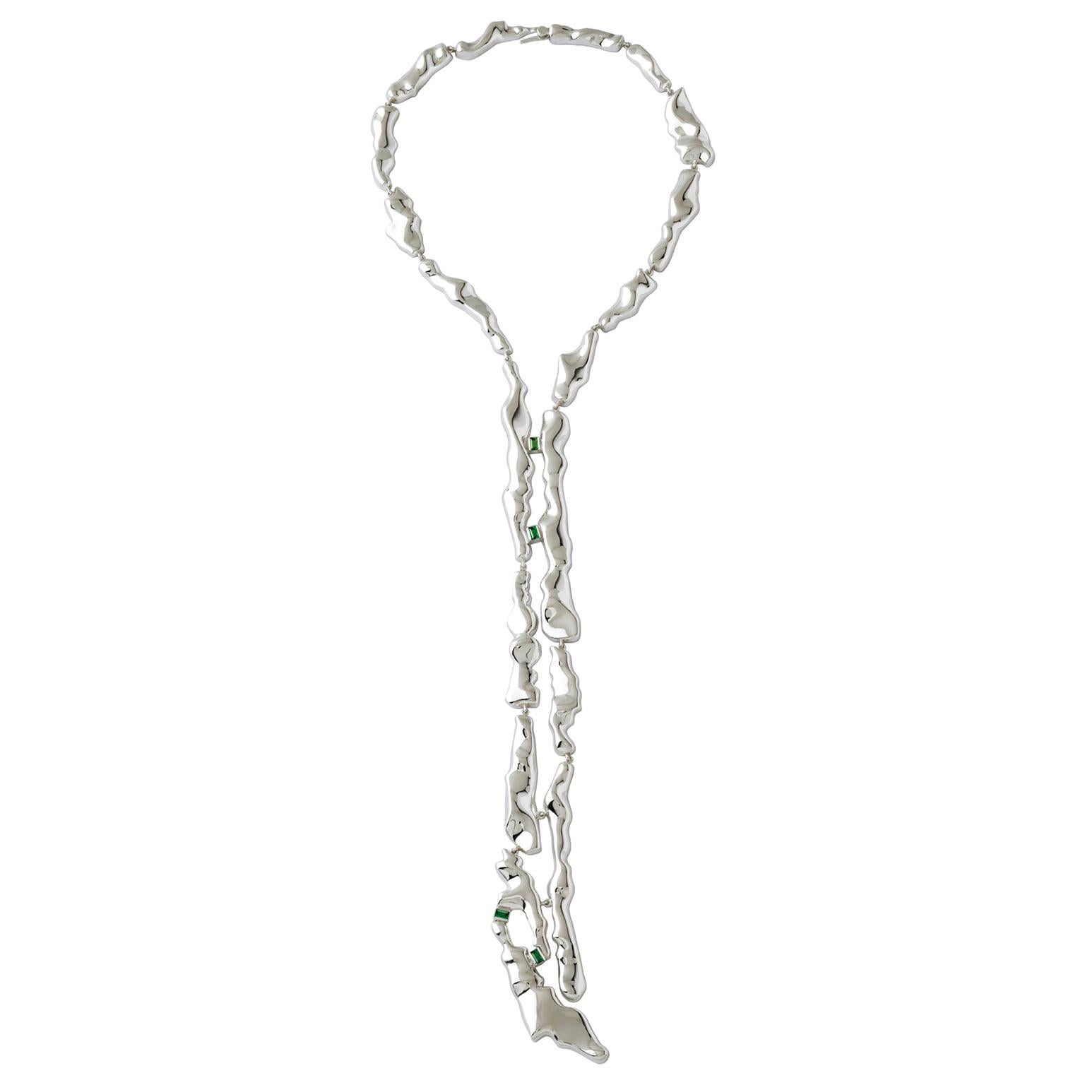 Nathalie Jean Baguette Tourmaline Rhodium Plated Sterling Silver Drop Necklace
