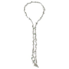 Nathalie Jean Baguette Tourmaline Rhodium Plated Sterling Silver Drop Necklace
