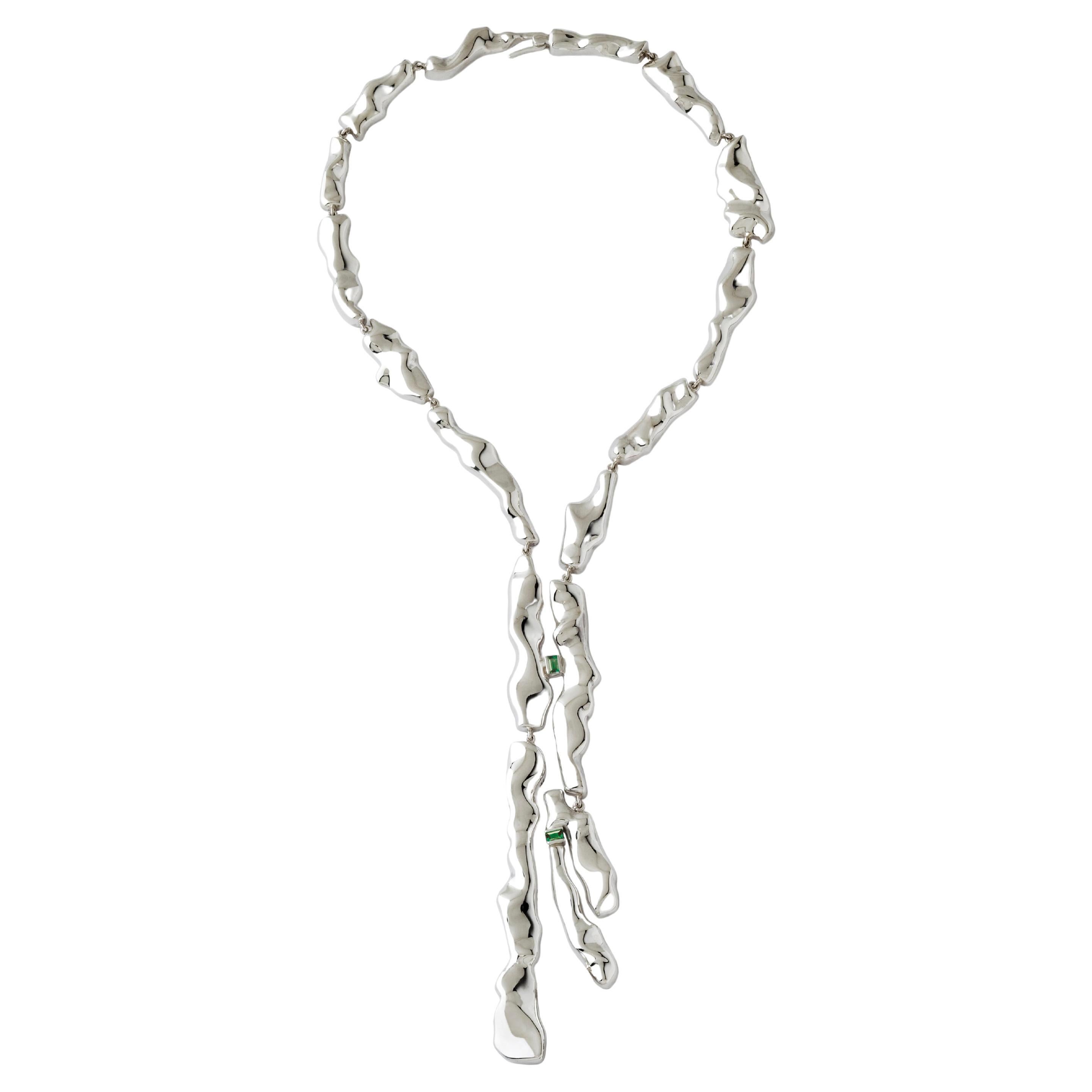 Nathalie Jean Baguette Tourmaline Rhodium Plated Sterling Silver Drop Necklace