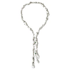 Nathalie Jean Baguette Tourmaline Rhodium Plated Sterling Silver Drop Necklace