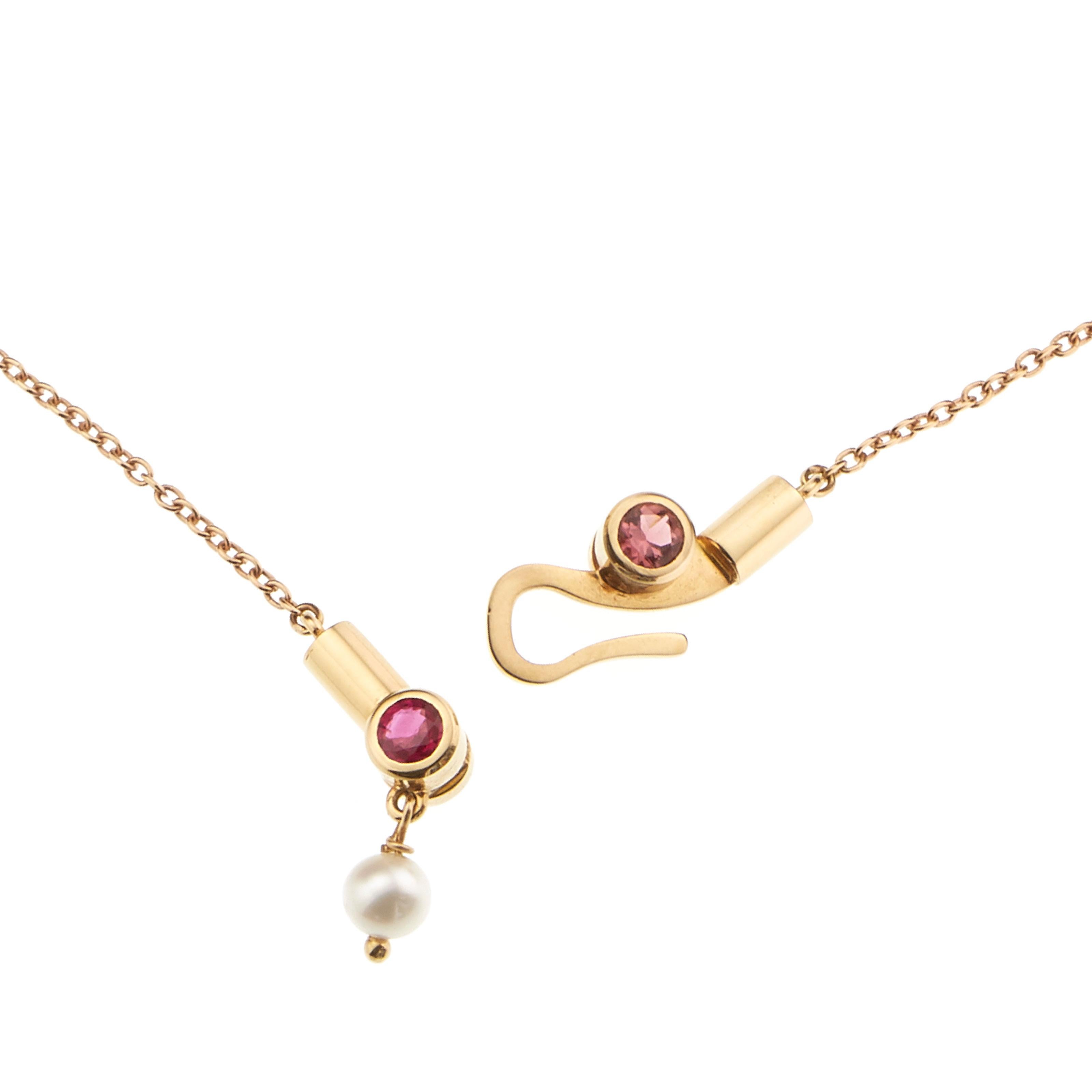 Women's or Men's Nathalie Jean Colorful Contemporary Ruby Tourmaline Pearl Gold Pendant Necklace For Sale