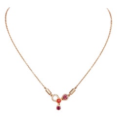 Nathalie Jean Colorful Diamond Ruby Tourmaline Carnelian Gold Pendant Necklace