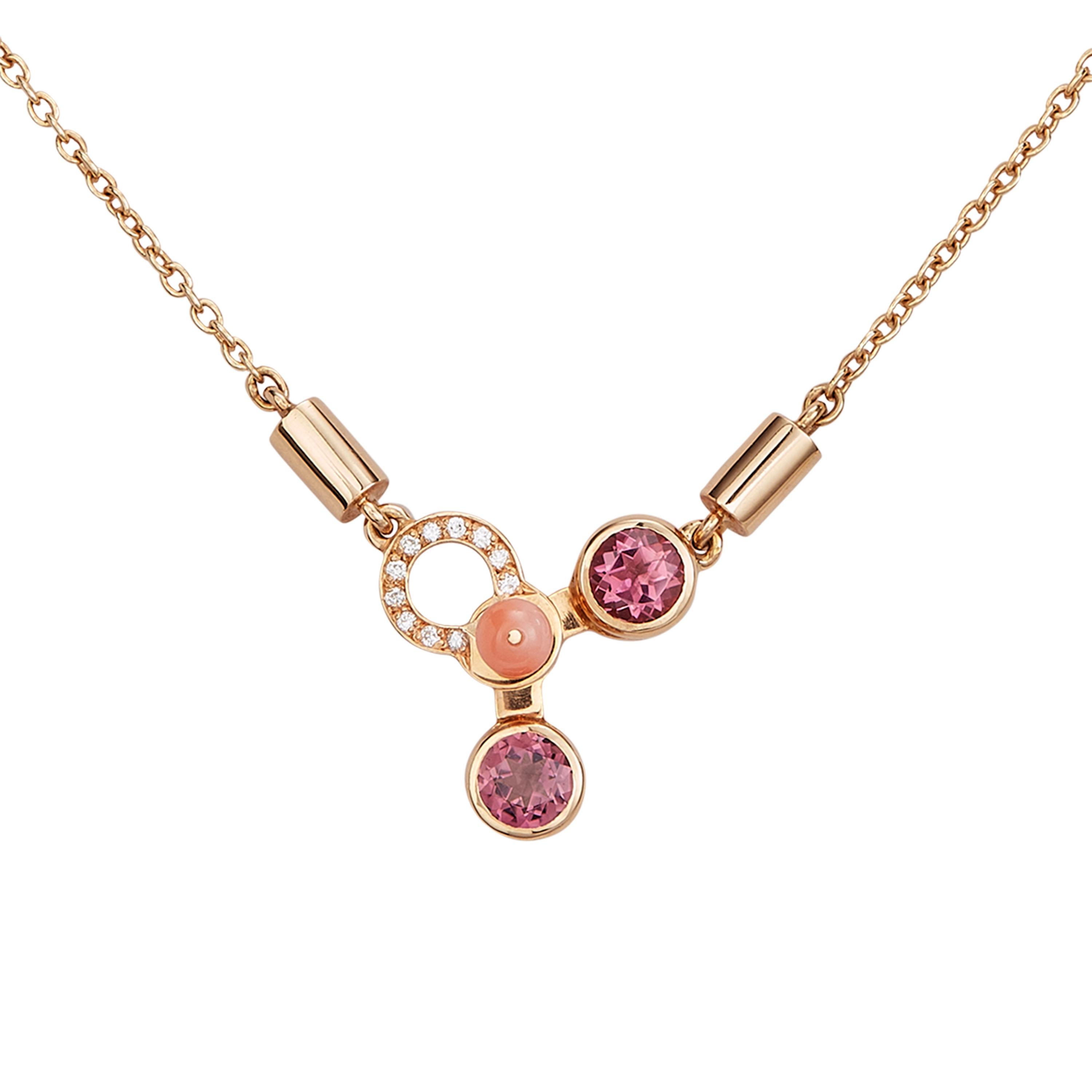 Contemporary Nathalie Jean Colorful Diamond Tourmaline Carnelian Gold Drop Pendant Necklace For Sale