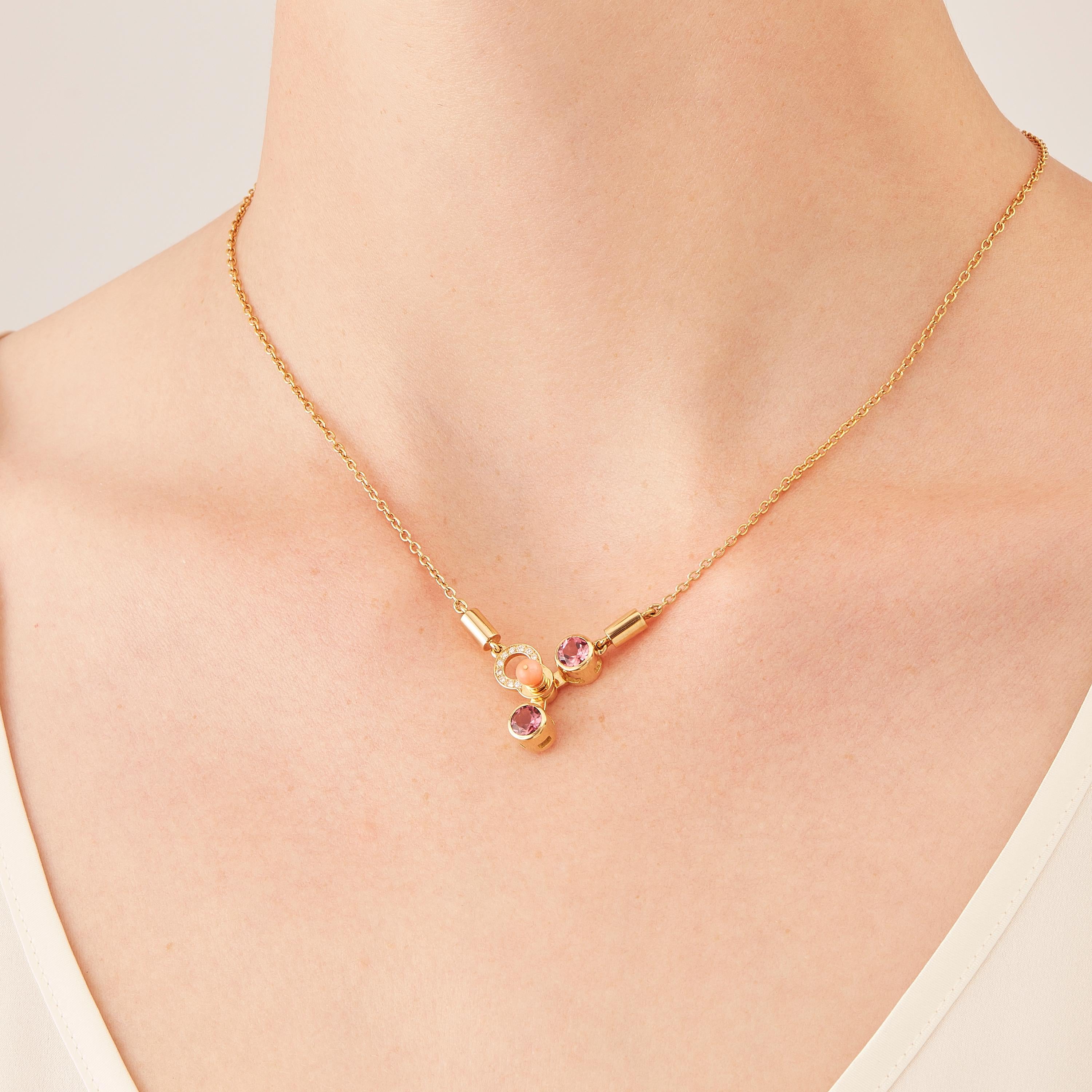 Nathalie Jean Colorful Diamond Tourmaline Carnelian Gold Drop Pendant Necklace In New Condition For Sale In Milan, Lombardia